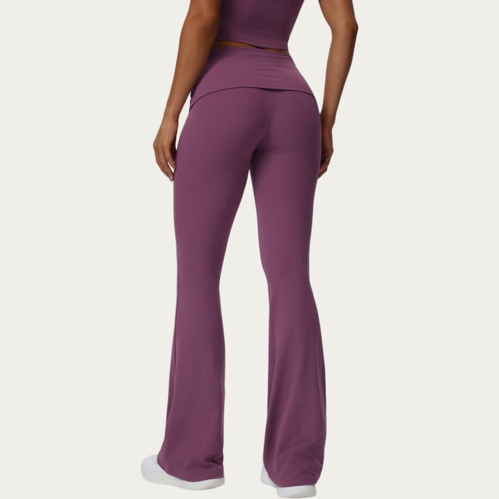 Anna-Kaci Active Women's Foldover Waist Flare Leggings with Smooth Stretch Knit Fabric