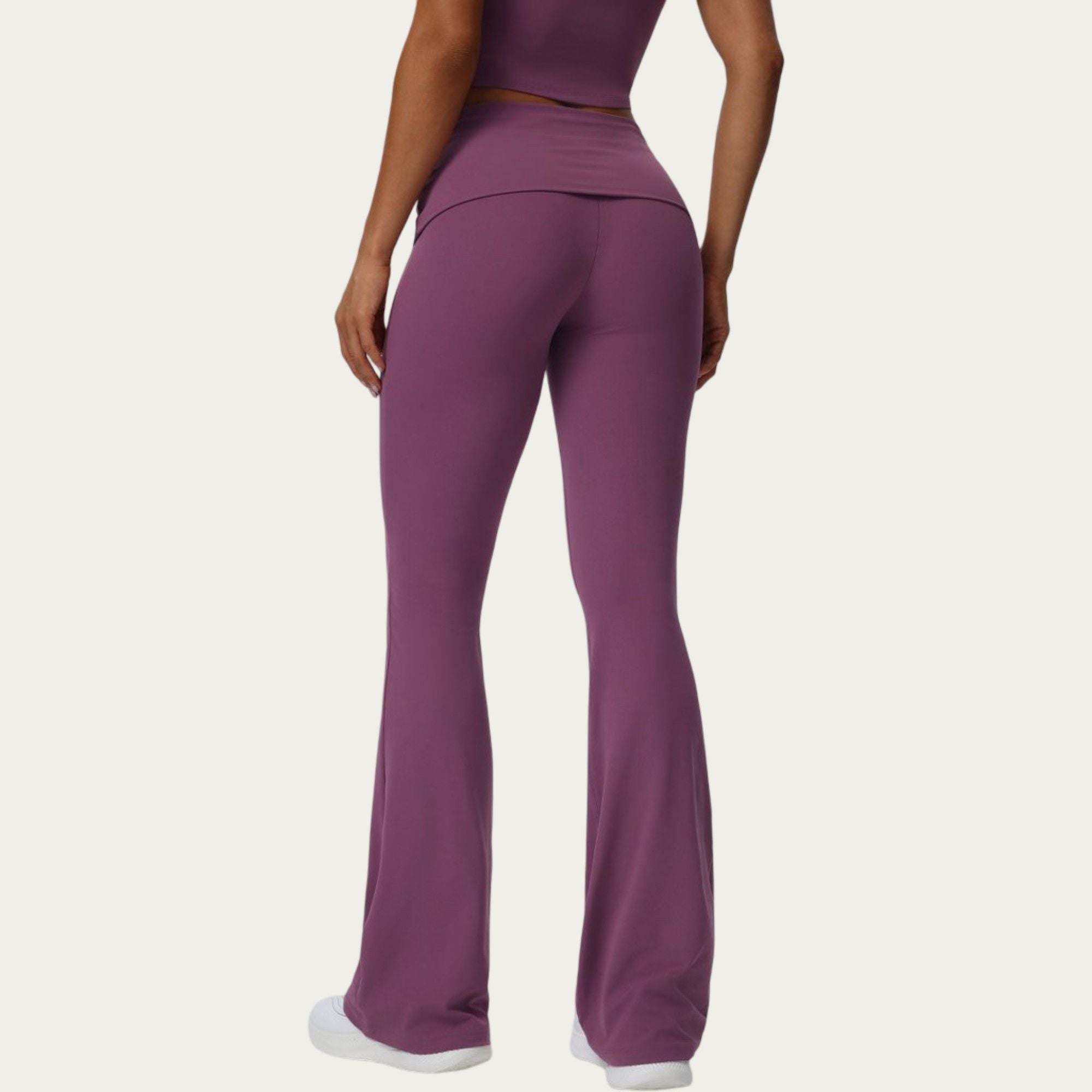 Anna-Kaci Active Women's Foldover Waist Flare Leggings with Smooth Stretch Knit Fabric
