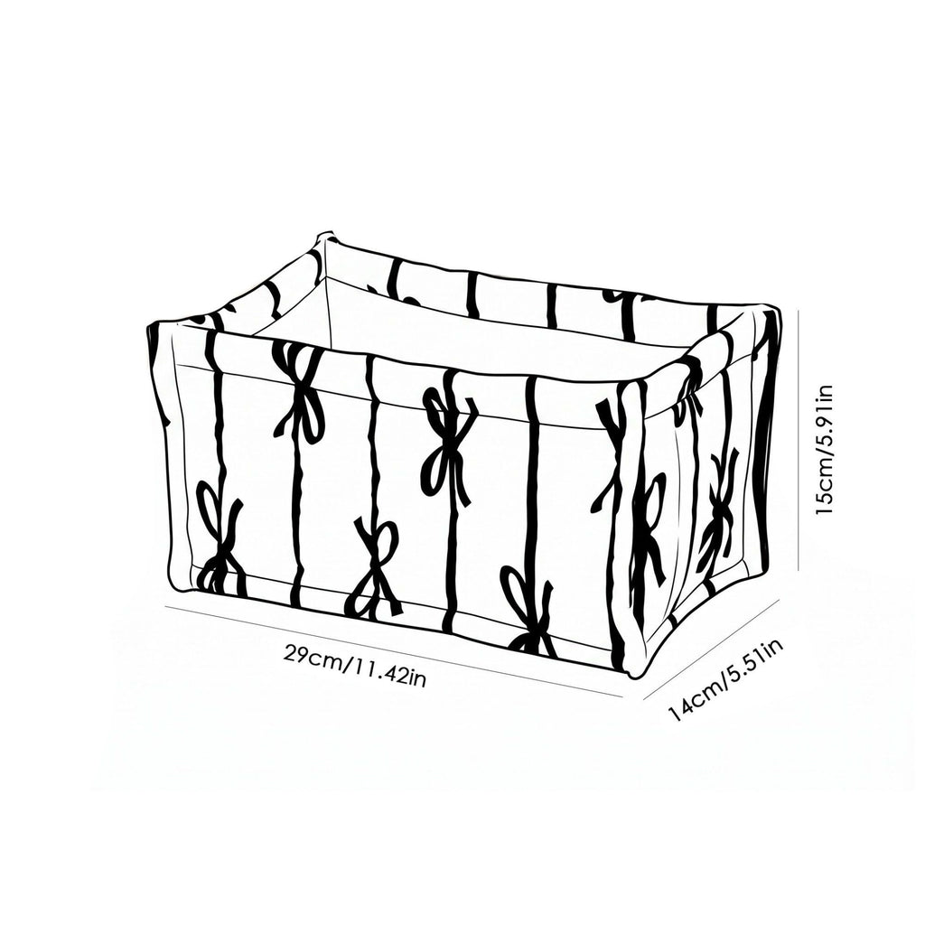 Quilted Bow Print Fabric Storage Bin Open Top Organizer Basket