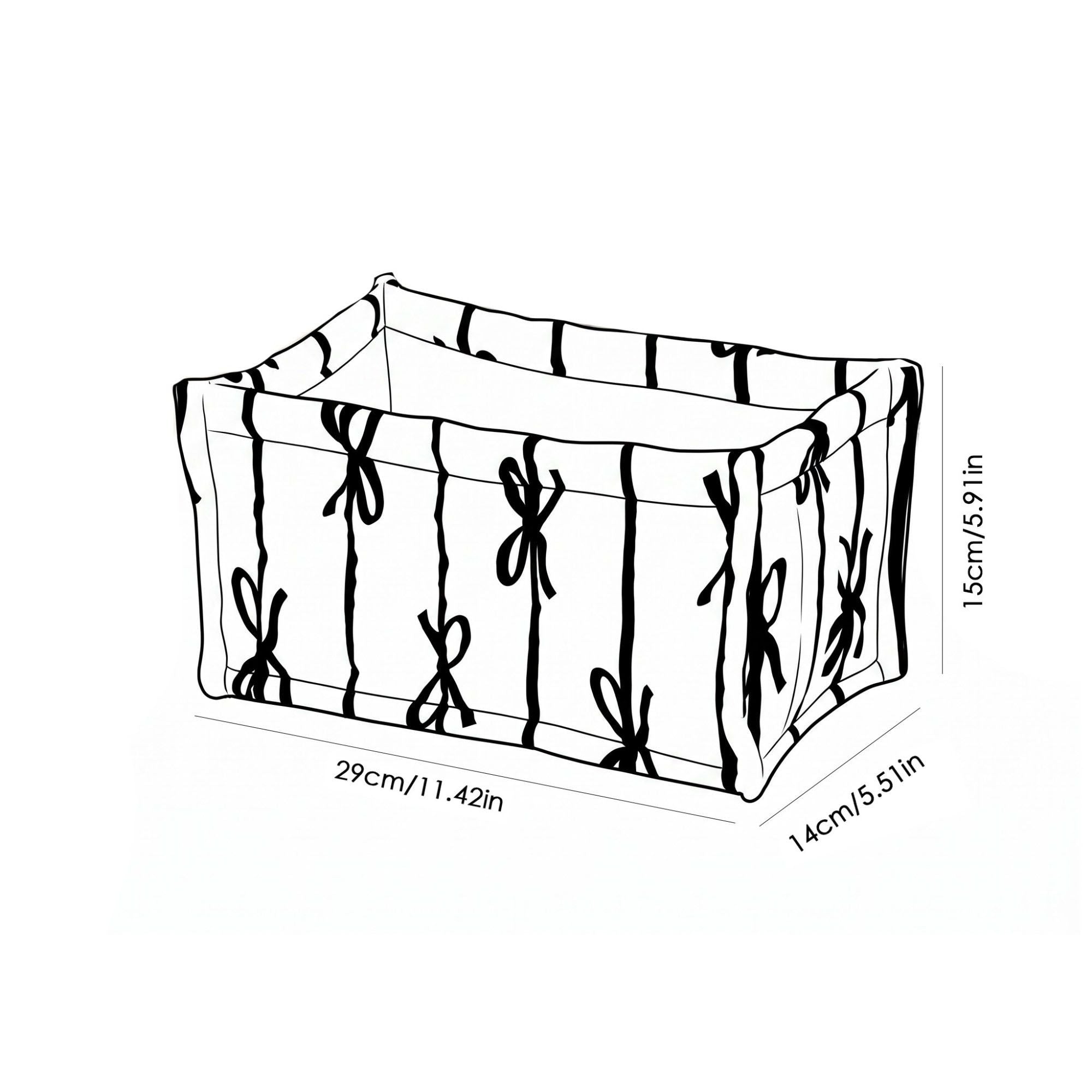 Quilted Bow Print Fabric Storage Bin Open Top Organizer Basket