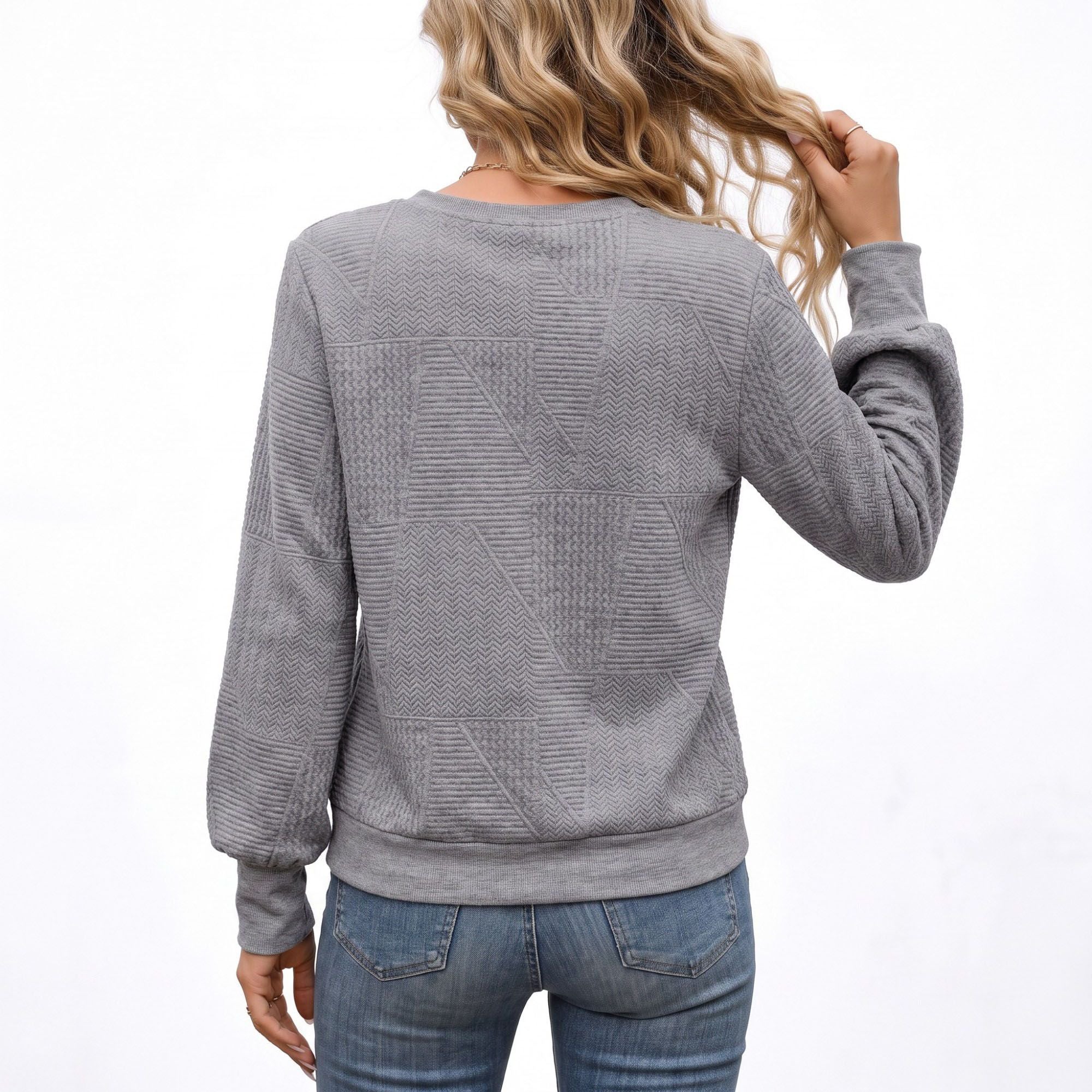 Textured Long Sleeve Crew Neck Pullover Top