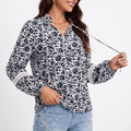 Floral Print Hooded Blouse Long Sleeve Lace Trim Pullover Top