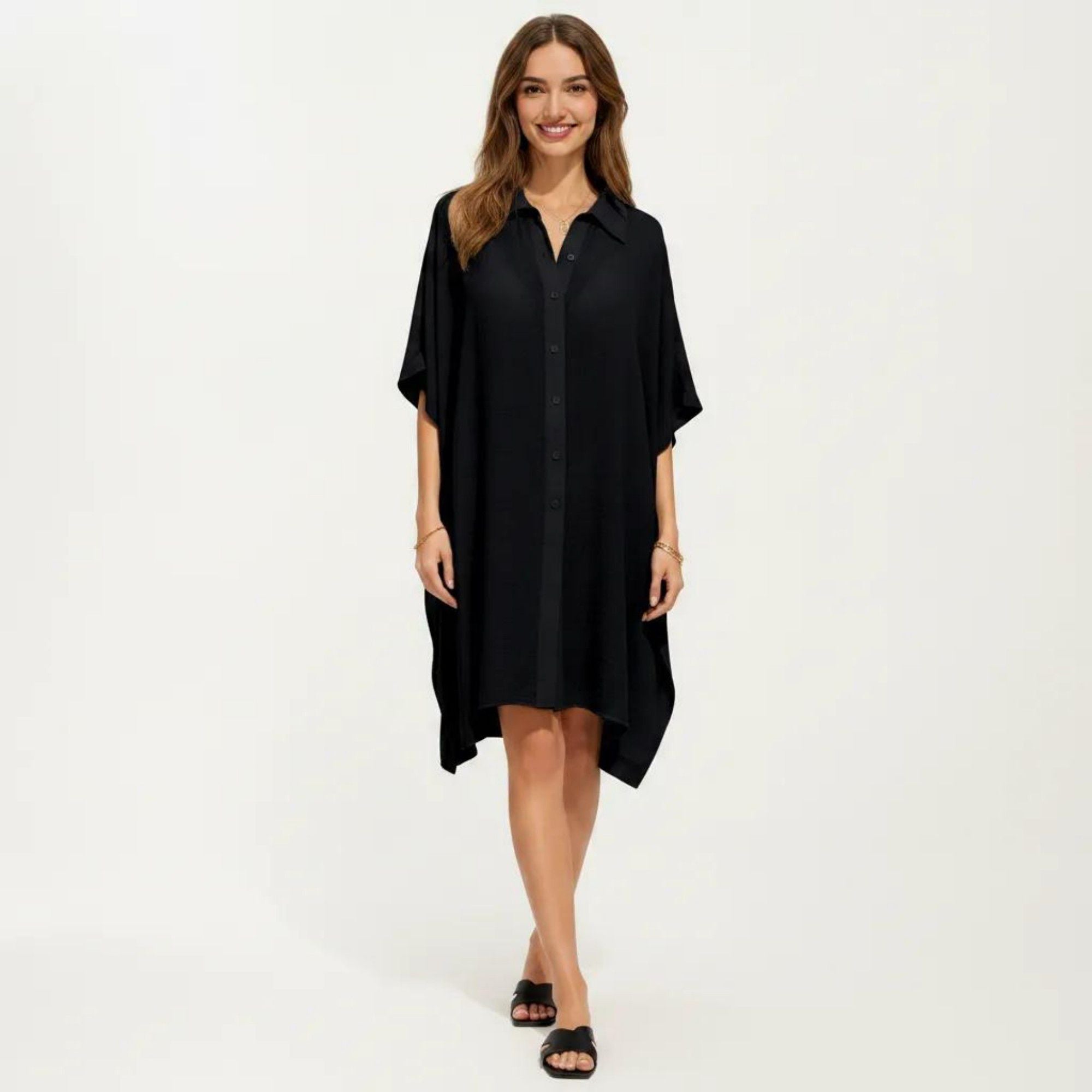 Anna-Kaci Women's Button Front Swim Cover Up Shirt Dress Loose Lightweight Beach Kaftan