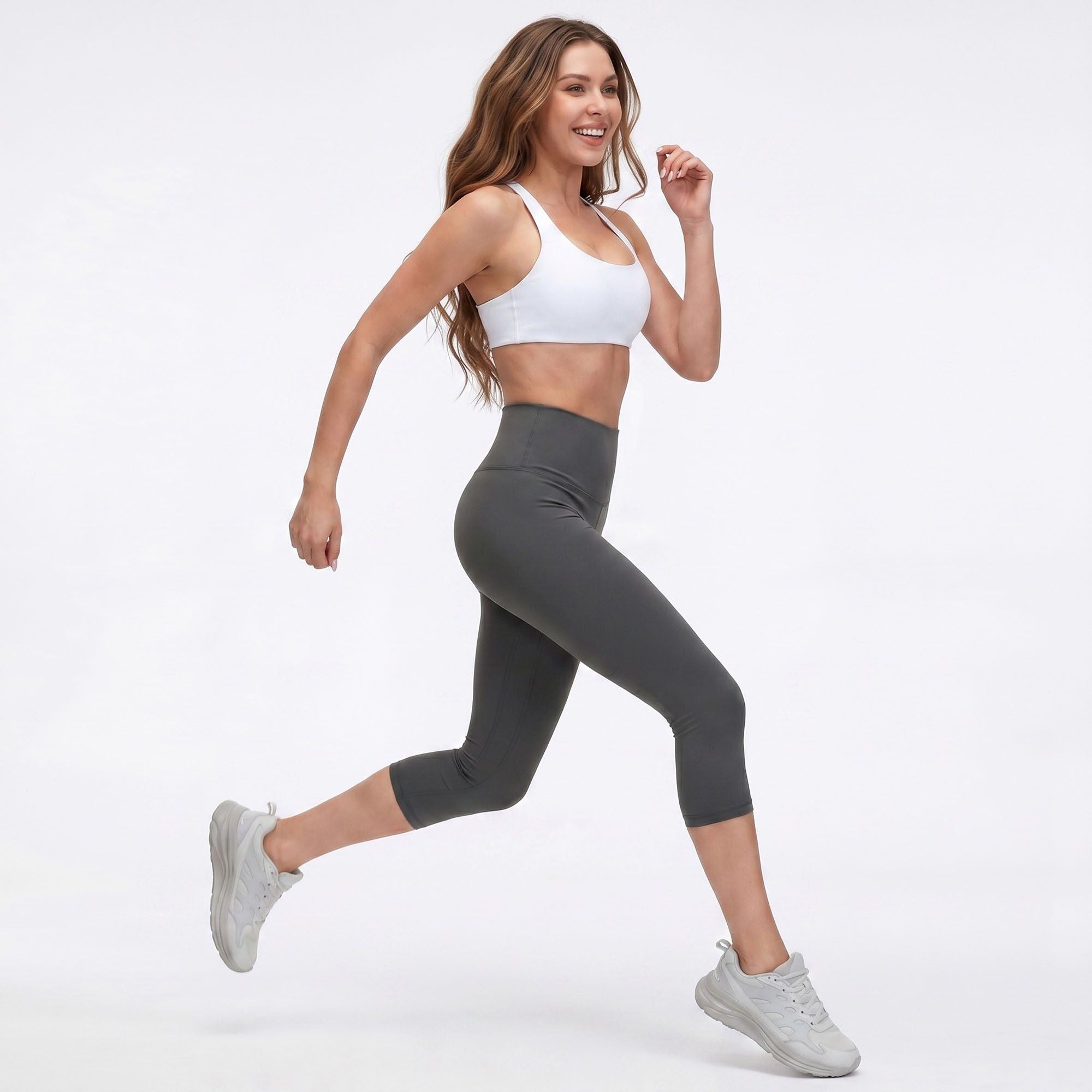 High Waist Capri Leggings with Wide Waistband Smooth Stretch Fit and Pull On Activewear Design