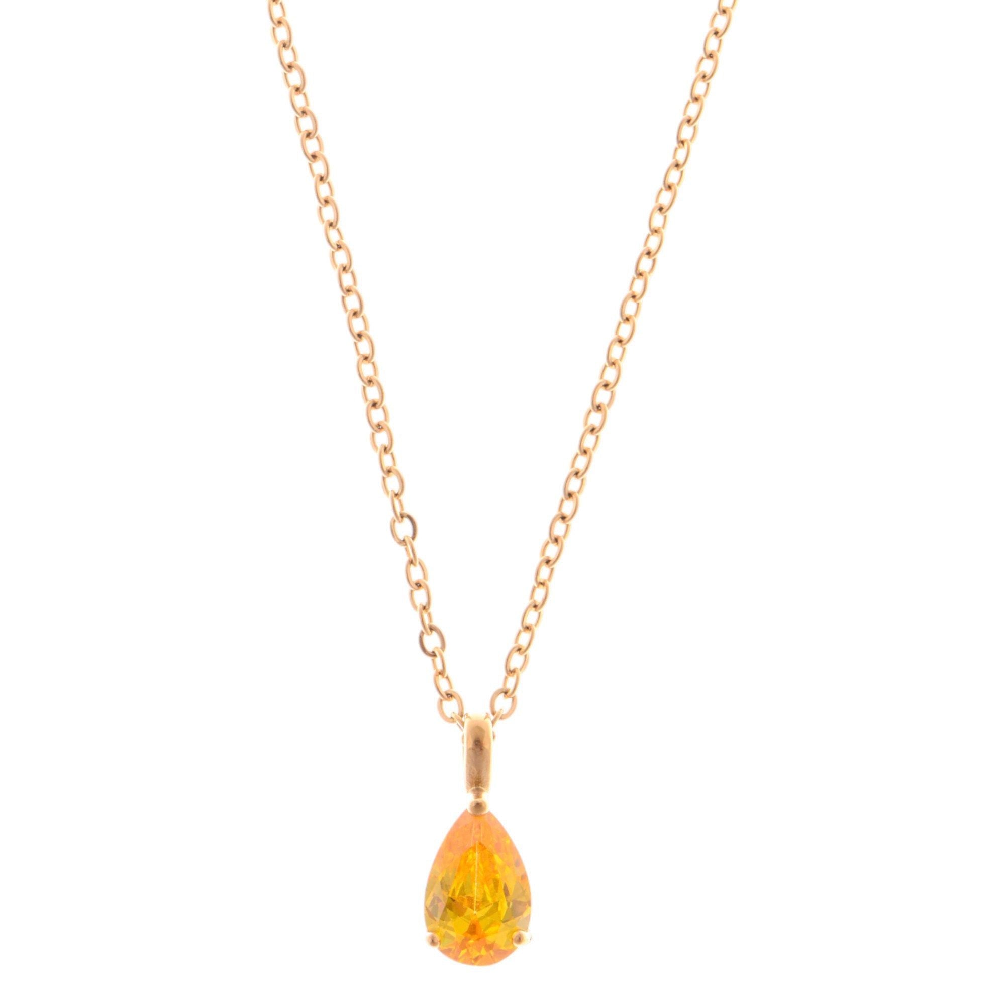 Gold Teardrop Pendant Fashion Necklace with Yellow Gemstone