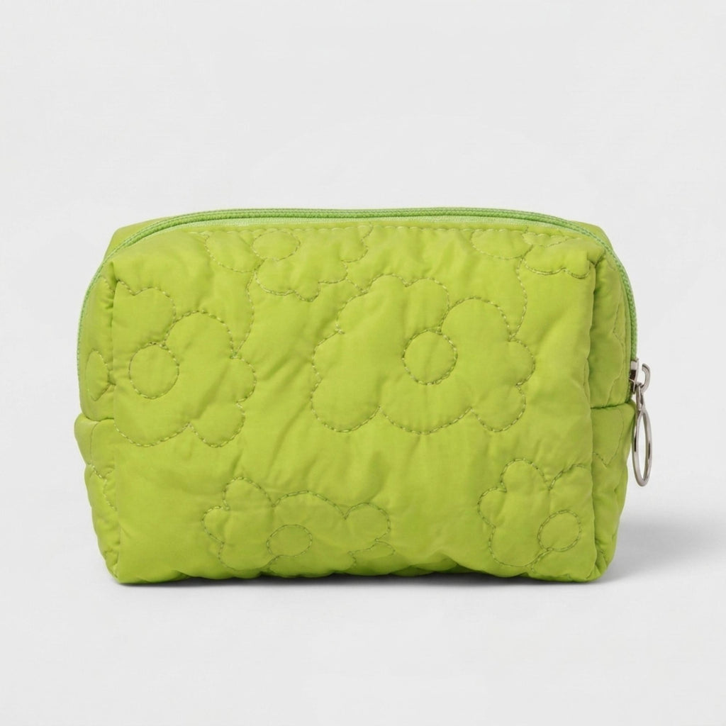 Floral Quilted Makeup Bag Large Capacity Cosmetic Toiletry Travel Pouch with Handle