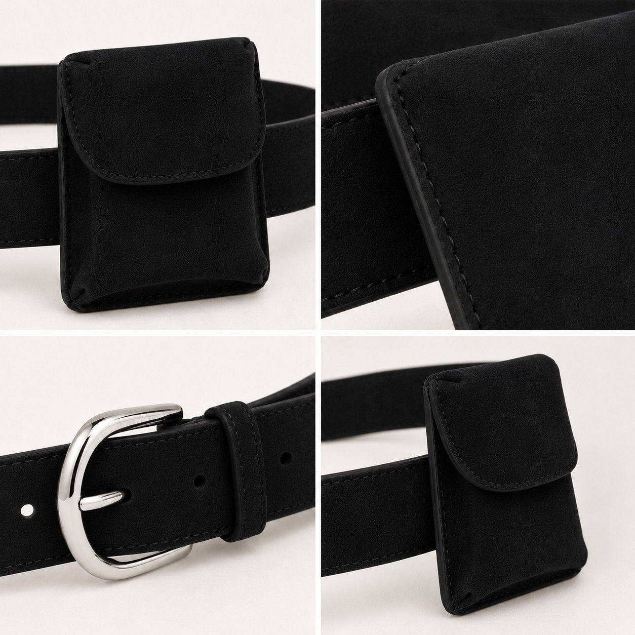 Faux Suede Waist Belt Bag with Mini Flap Pouch and Adjustable Buckle Strap