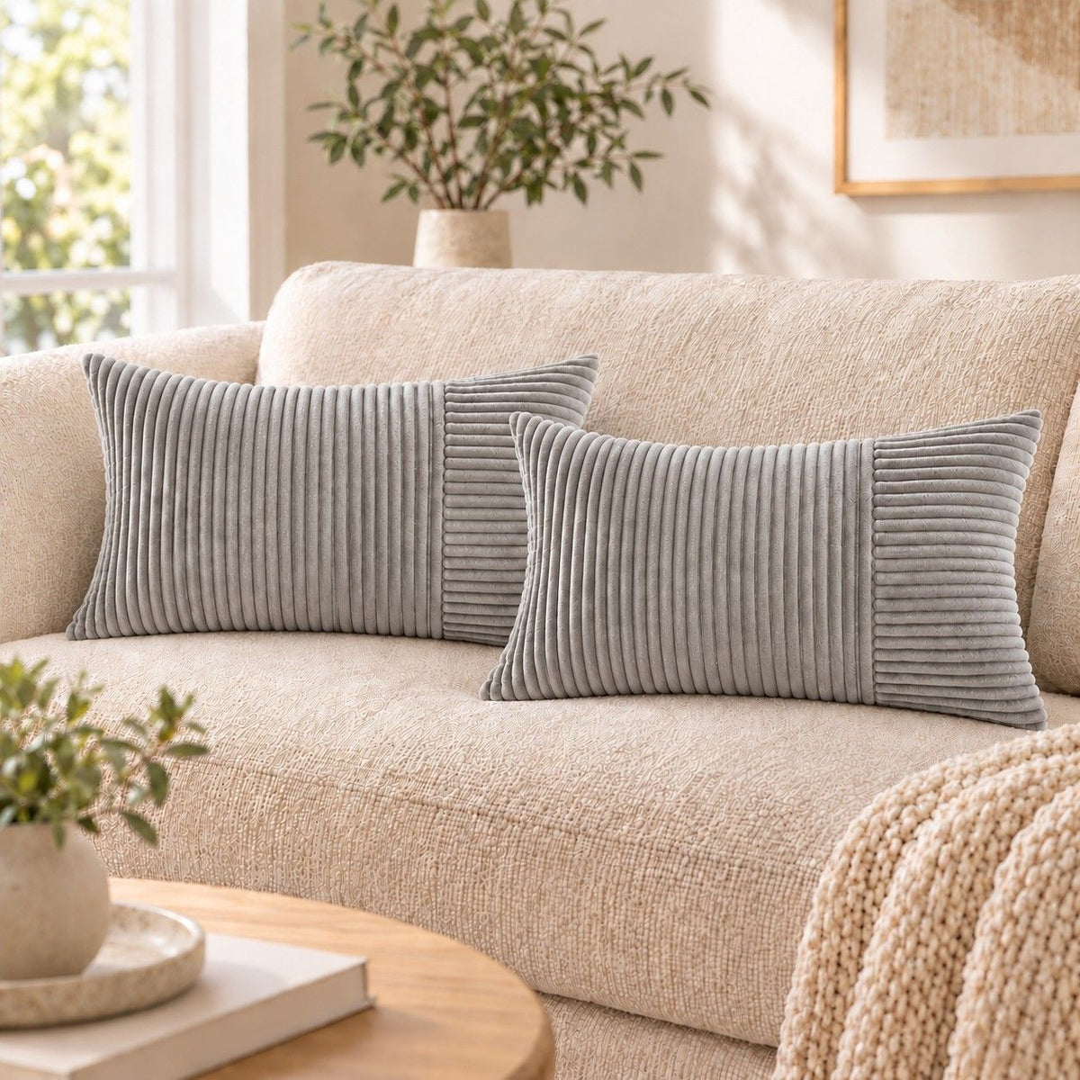 2 Pack Soft Corduroy Throw Pillow Covers 18 x 18 Inch and 12 x 20 Inch
