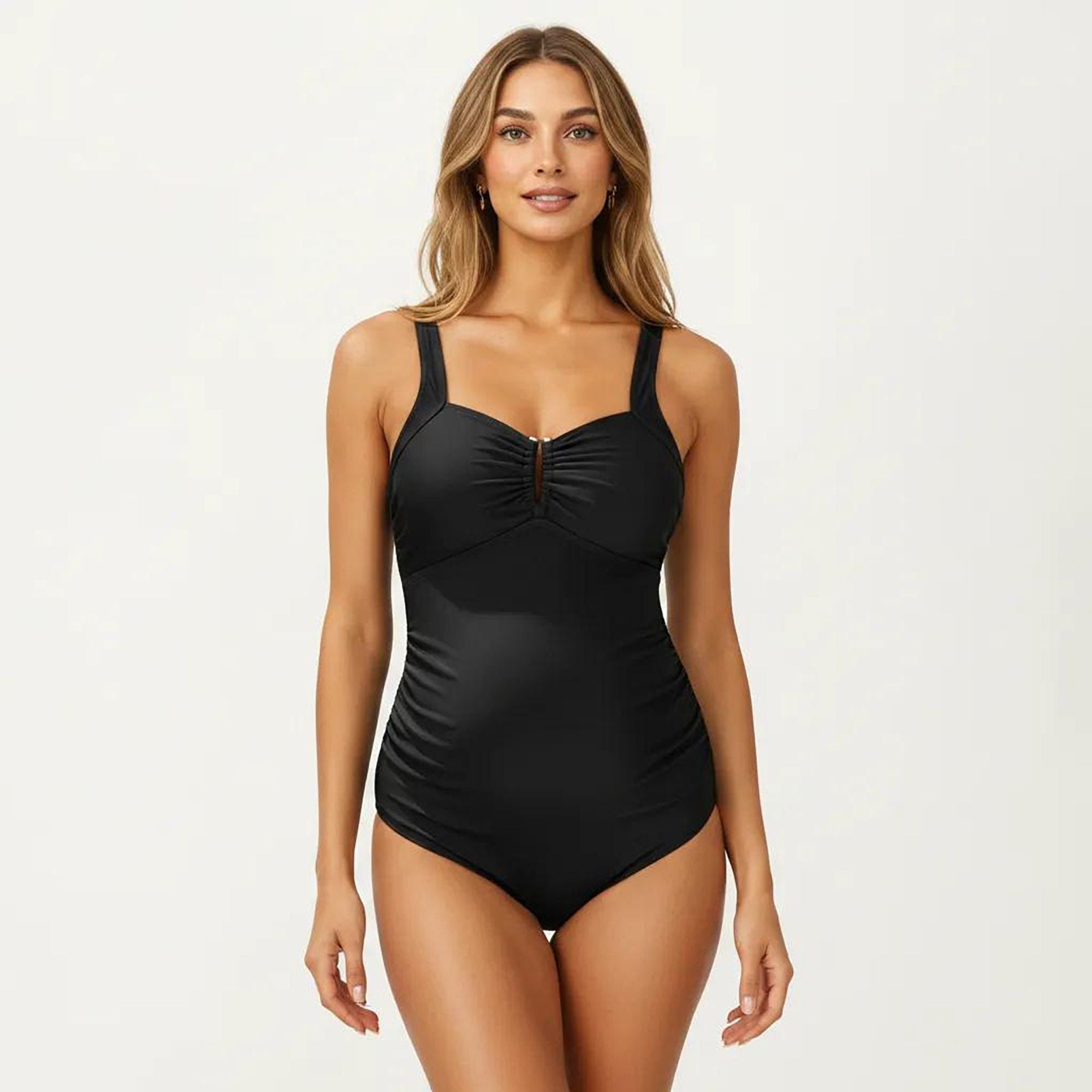 Anna-Kaci Swim Women's Maternity One-Piece Swimsuit with Ruched Front and Keyhole Detail
