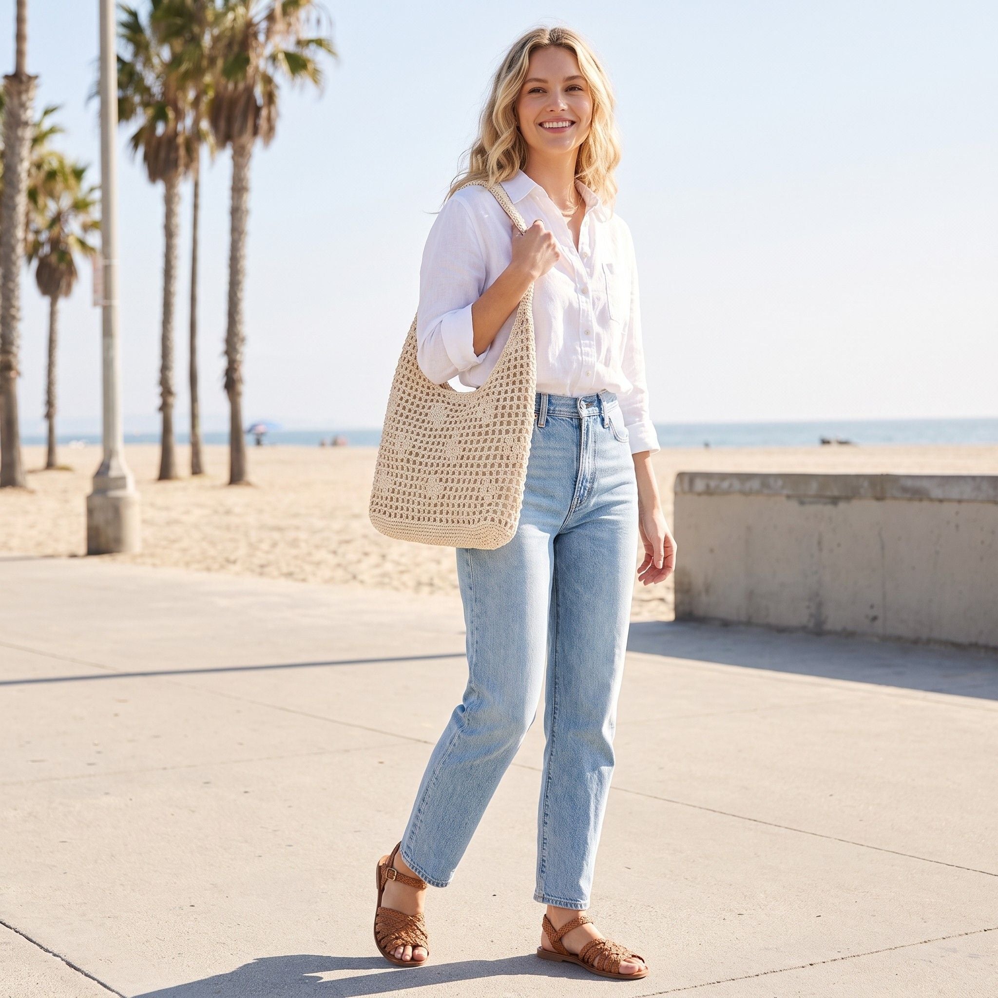 Open Weave Shoulder Bag with Magnetic Closure and Slouchy Woven Carryall Design