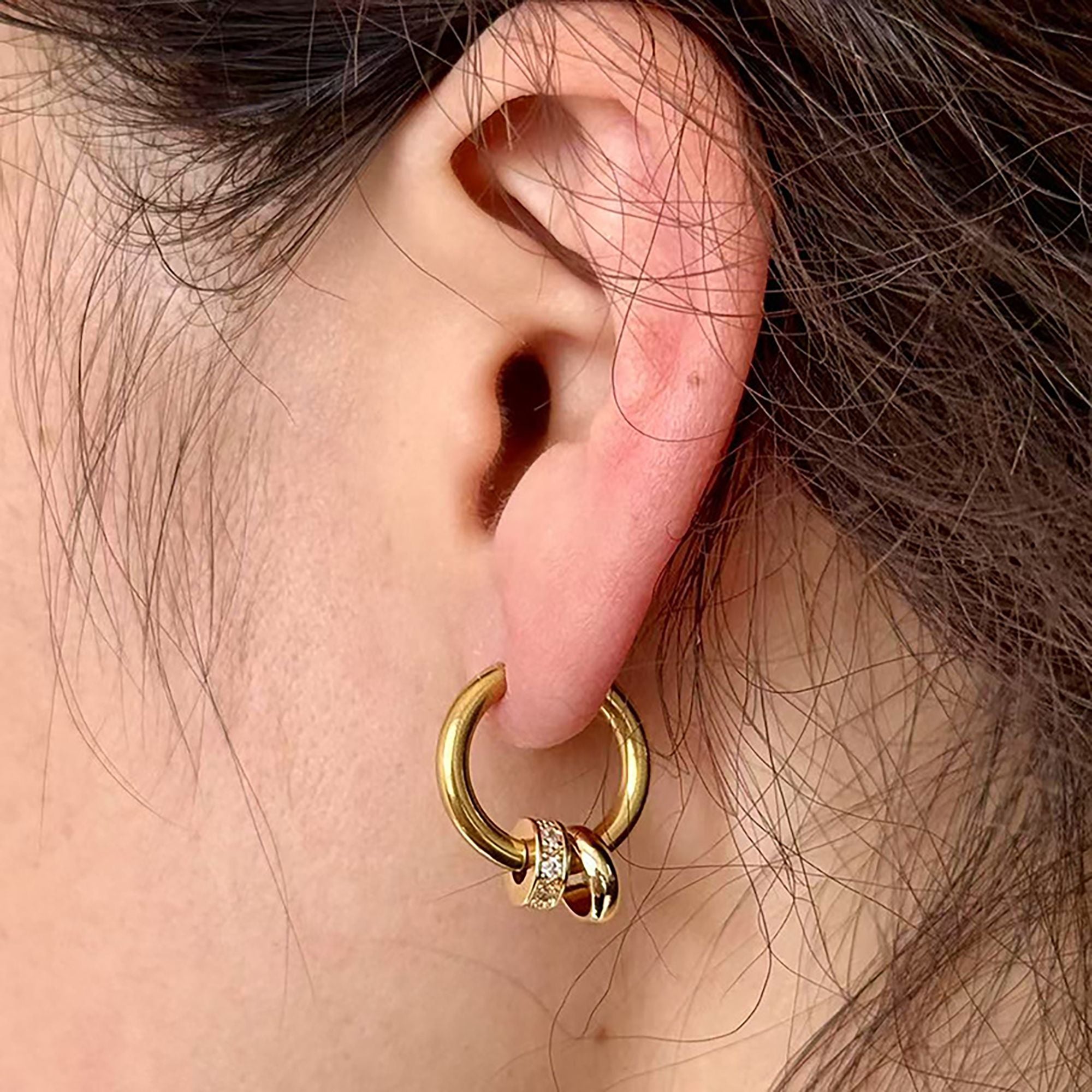 Women's Huggie Hoop Earrings with Ring Detail