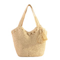 Tassel Straw Tote Bag with Zipper Closure for Beach and Travel