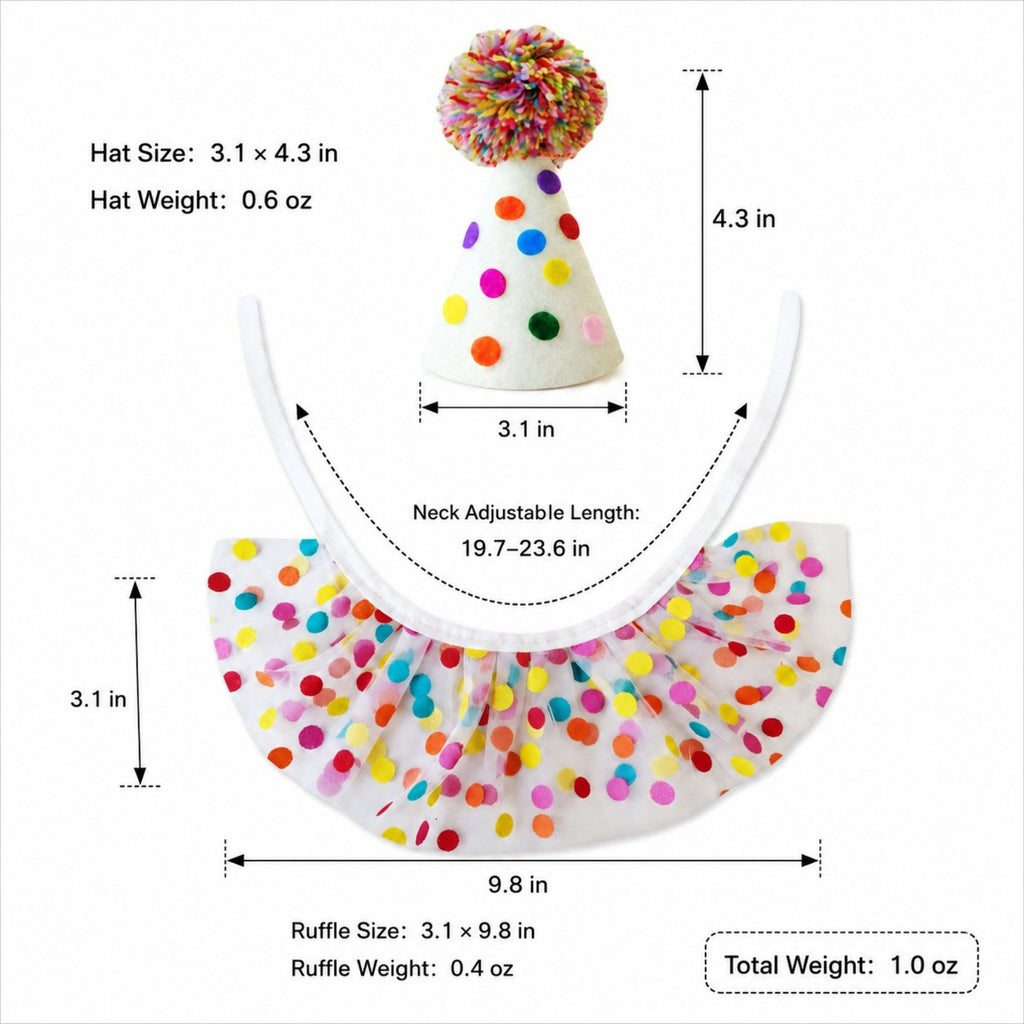 Pet Birthday Hat and Polka Dot Tulle Collar Set Colorful Party Costume Accessory