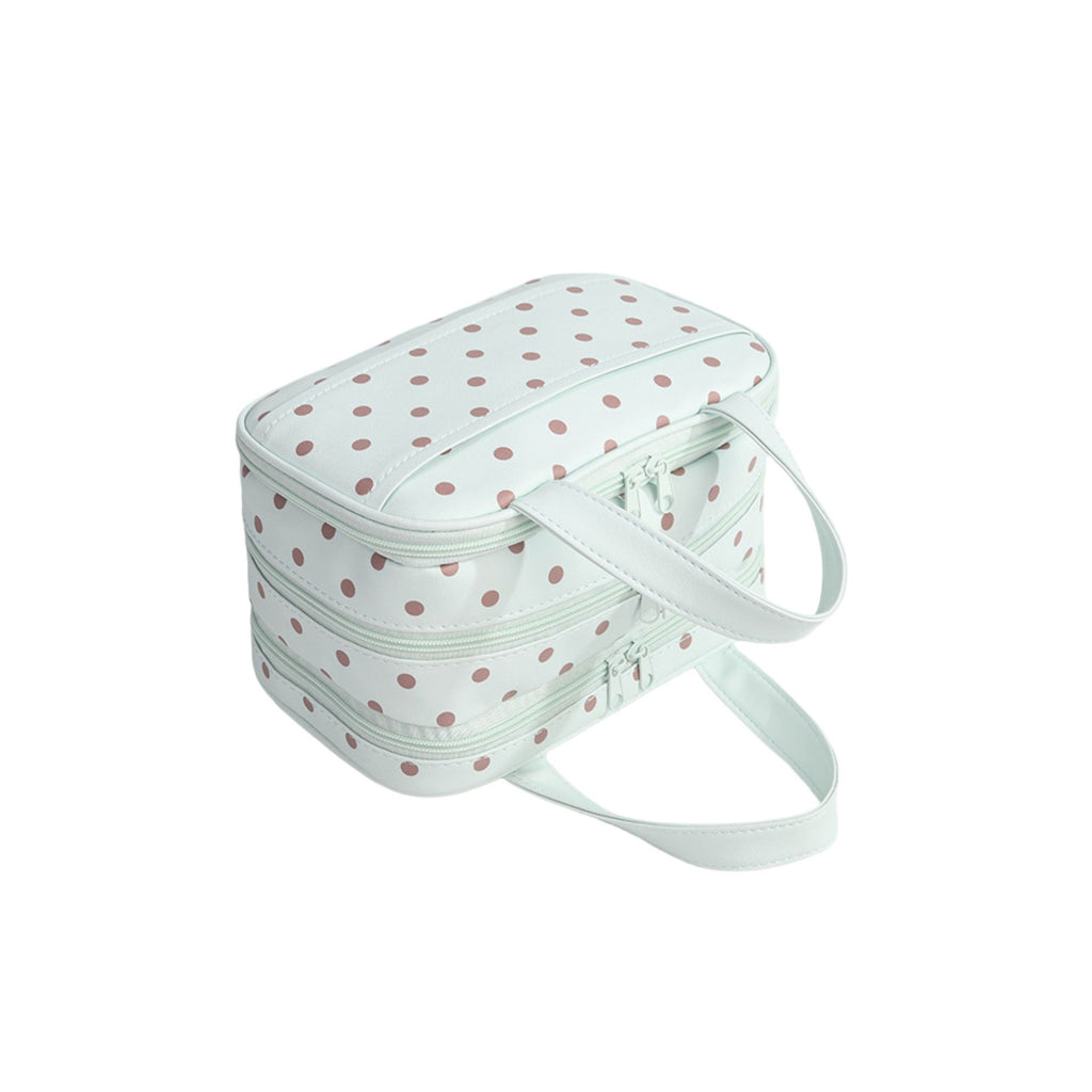 Polka Dot Cosmetic Bag, Large Capacity 3-Layer Makeup Organizer with Top Handle