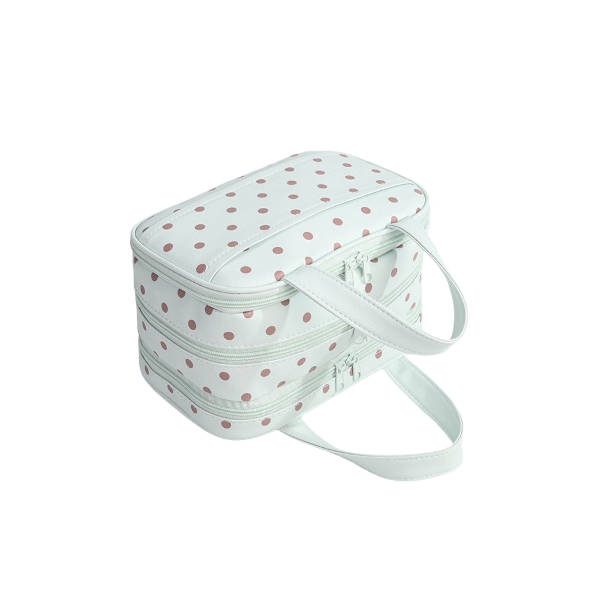 Polka Dot Cosmetic Bag, Large Capacity 3-Layer Makeup Organizer with Top Handle