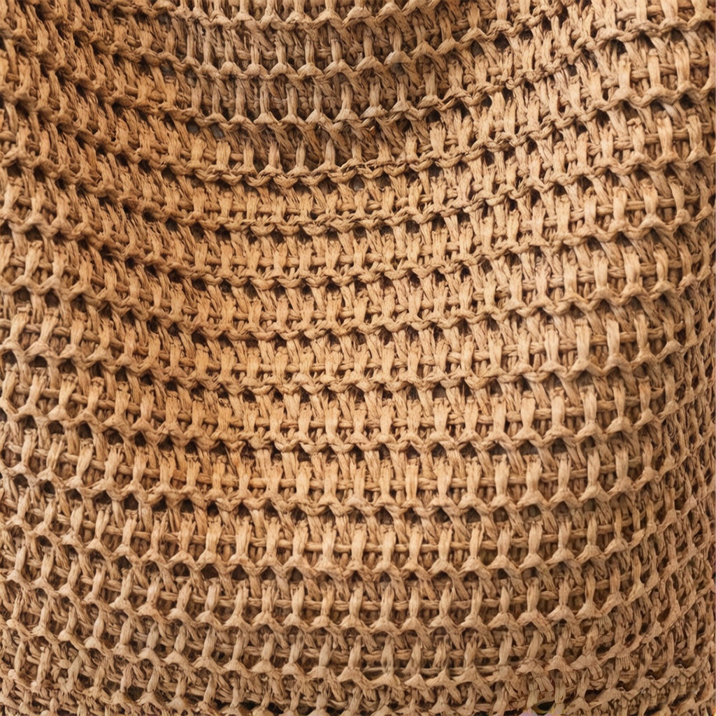 Woven Crochet Tote Bag with Drawstring Detail and Pattern Strap Shoulder Handbag Lightweight Knit Bag