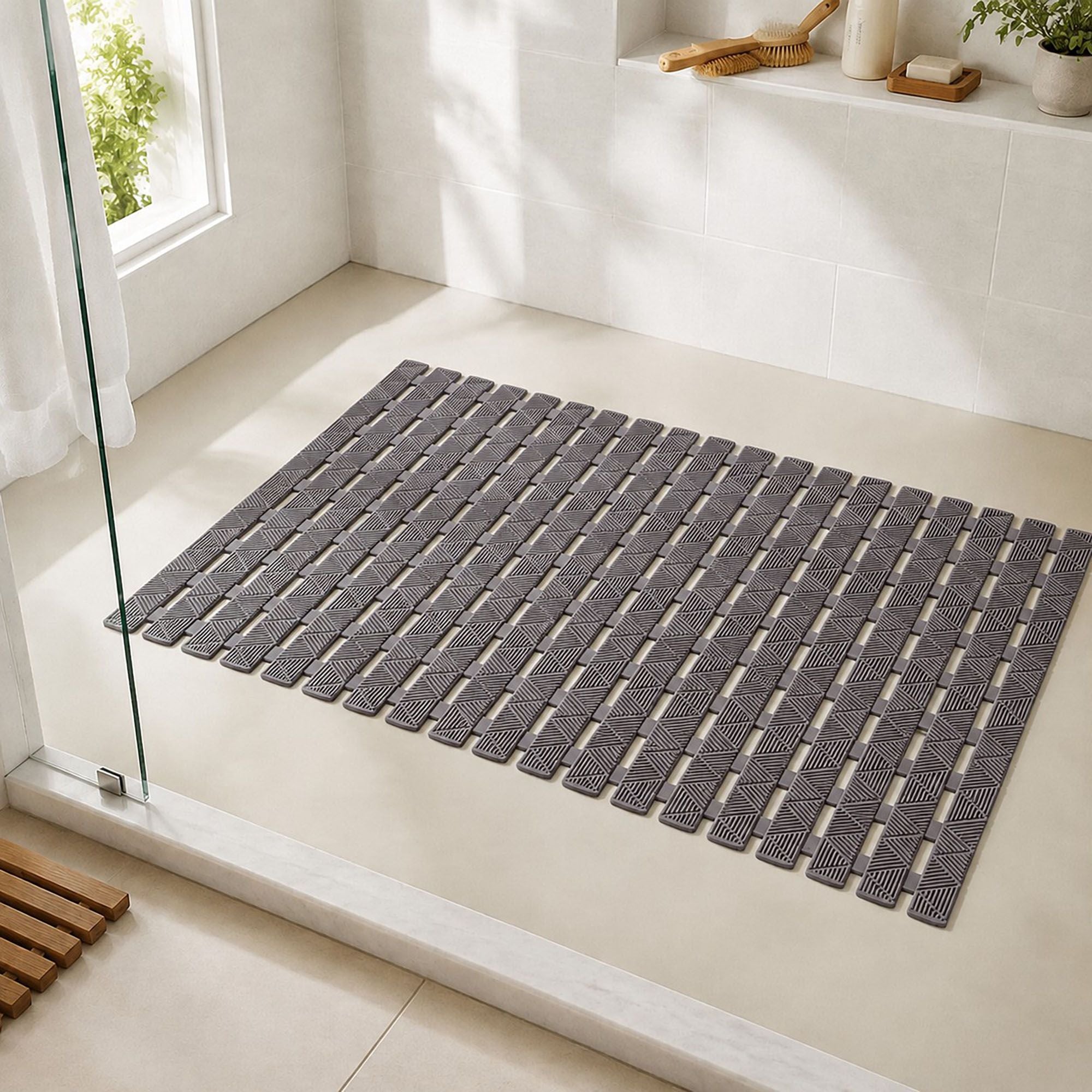 Slatted Nonslip Shower Mat Quick Drain Bath Mat 15.7 x 27.6 Inches