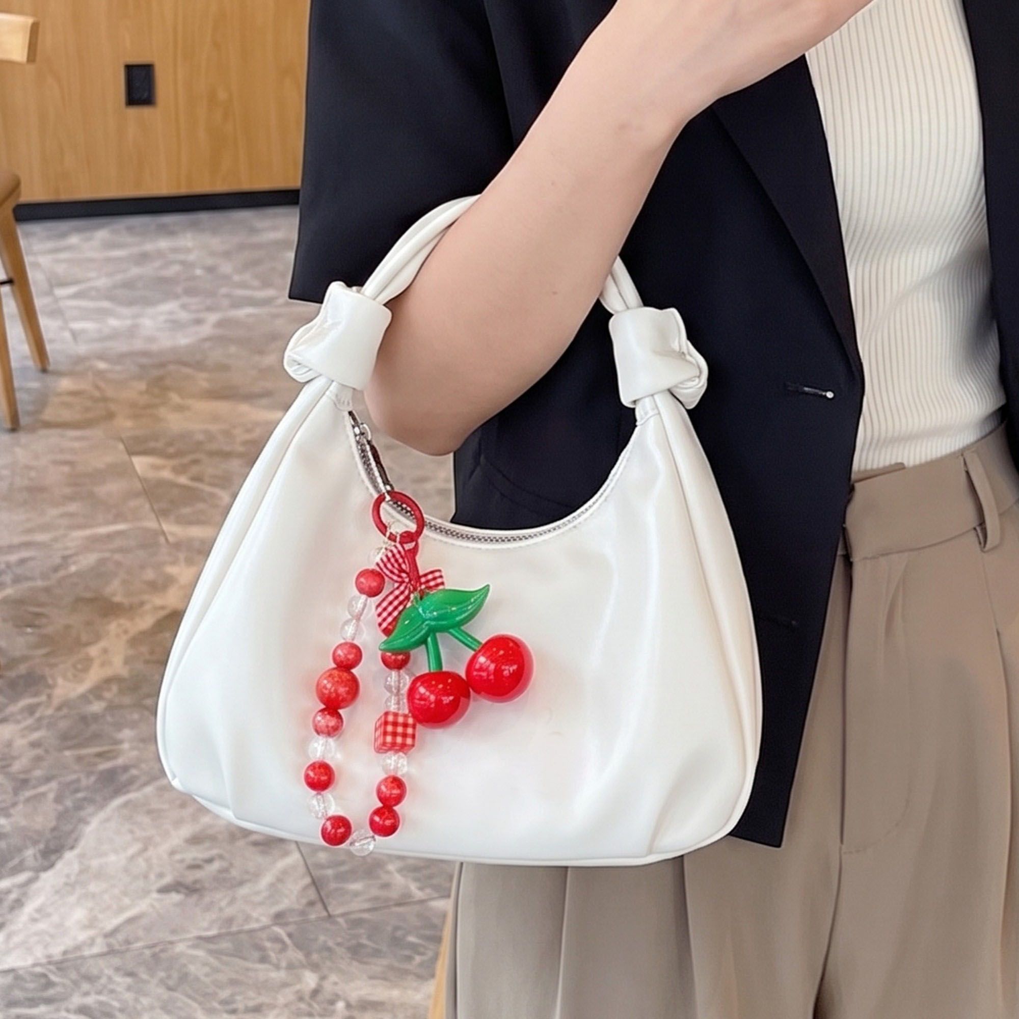 2-Piece Womens Bag Charm with Hanging Clip and Decorative Accents
