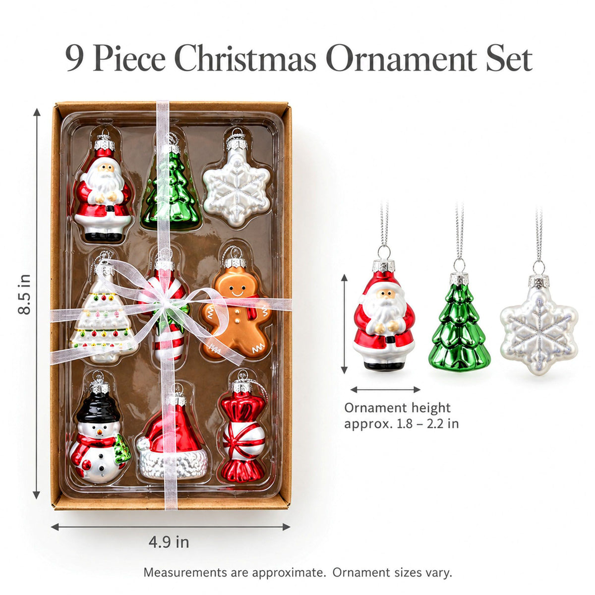 9 Piece Assorted Christmas Tree Hanging Ornament Gift Set