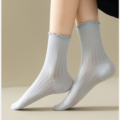 Anna-Kaci Women's 4-Pair Pack Soft Ribbed Ankle Socks with Ruffled Edge Trim Lightweight Knit Design in Multiple Color Combinations