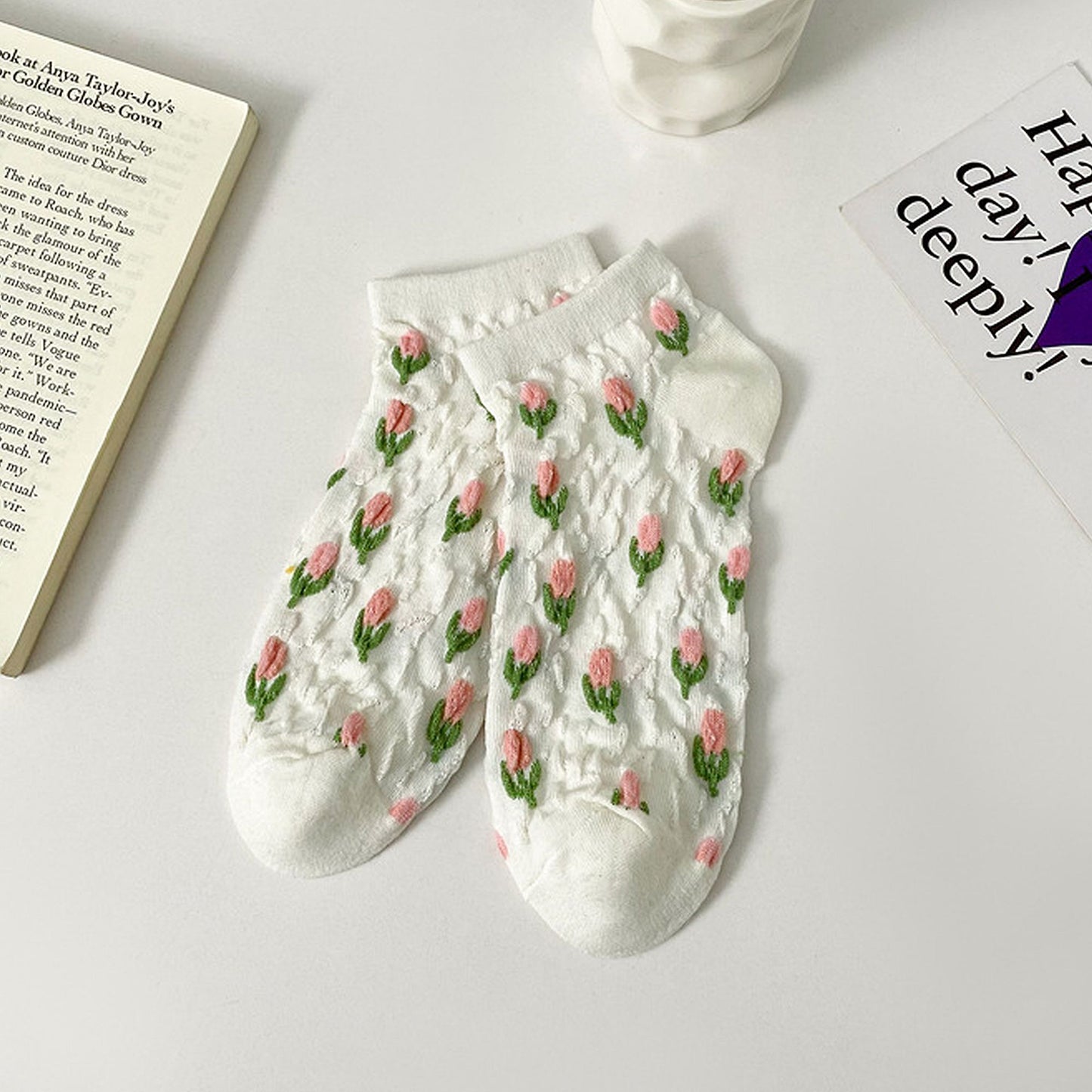 Anna-Kaci Adorable Summer Floral Embroidered Ankle Socks 4Pk
