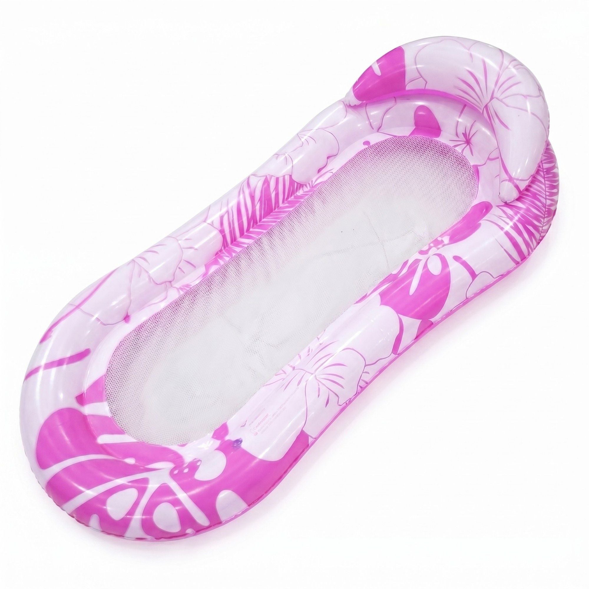 Pink Floral Inflatable Pool Lounger with Mesh Center