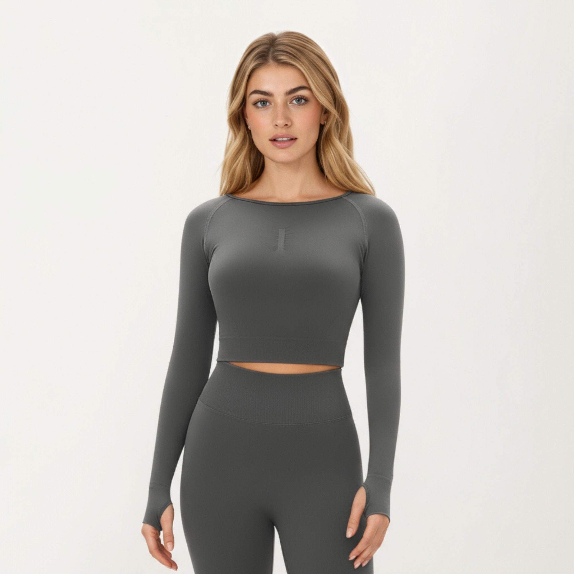 Anna-Kaci Active Women's Seamless Long Sleeve Cropped Top with Thumbhole Cuffs and Fitted Waistband
