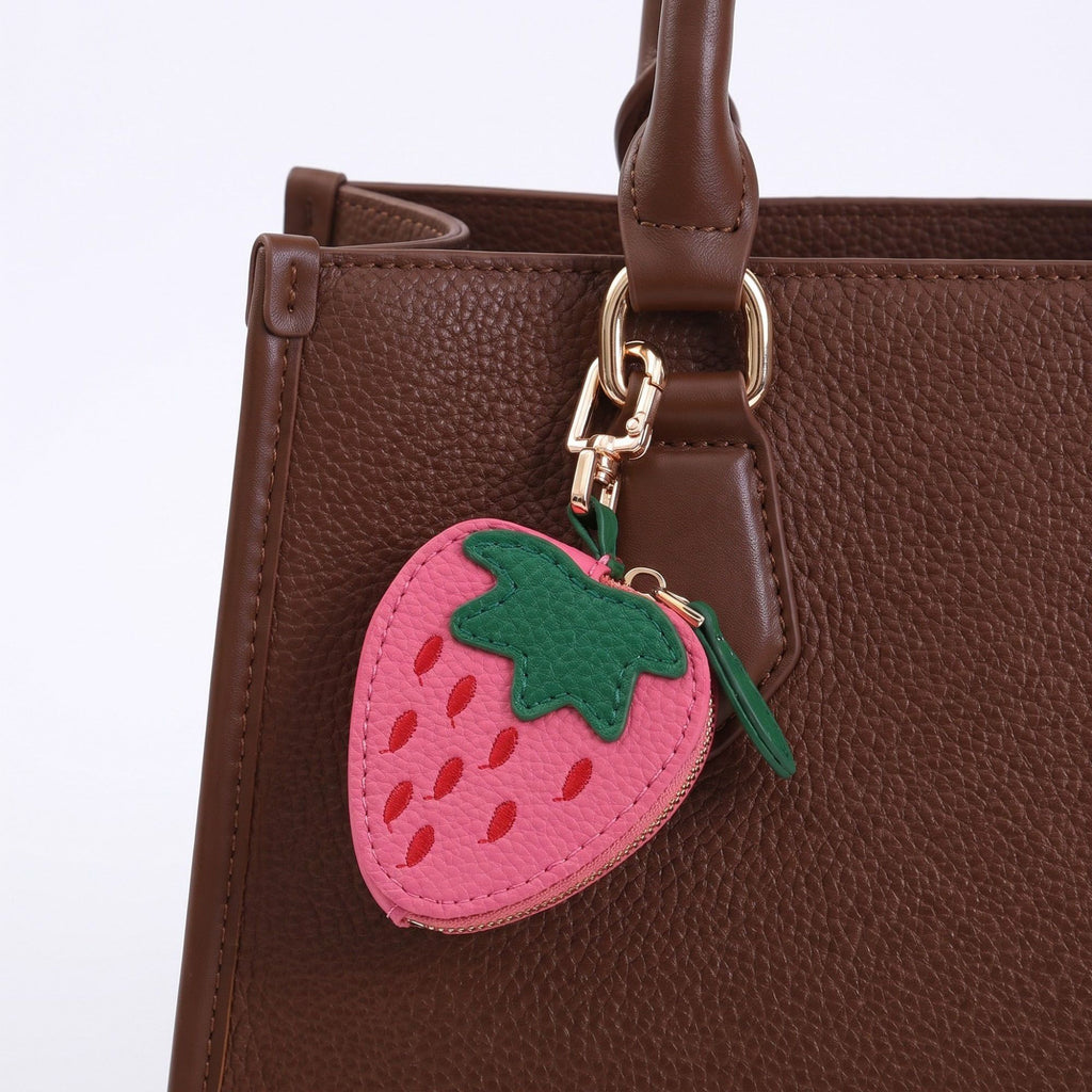 Pear Pouch Bag Charm with Zipper Closure and Gold Tone Clip