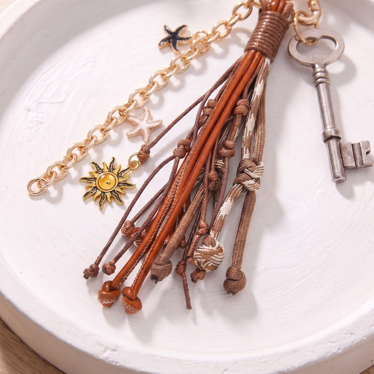 Coastal Starfish Tassel Bag Charm Keychain