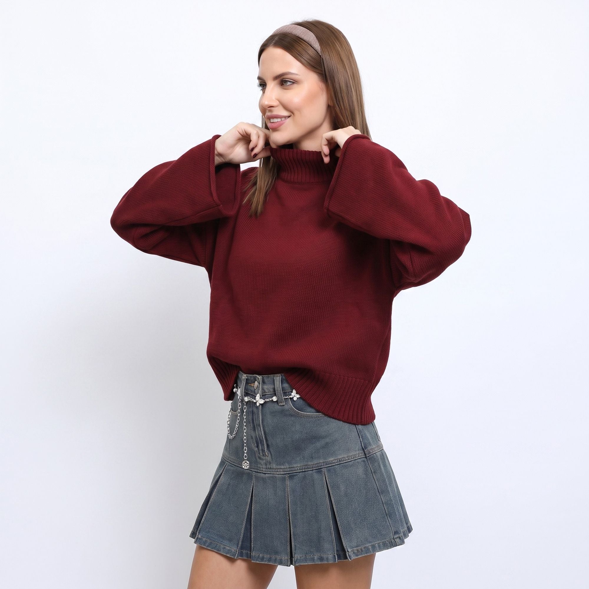 Turtleneck Bell Sleeve Relaxed Fit Knit Sweater
