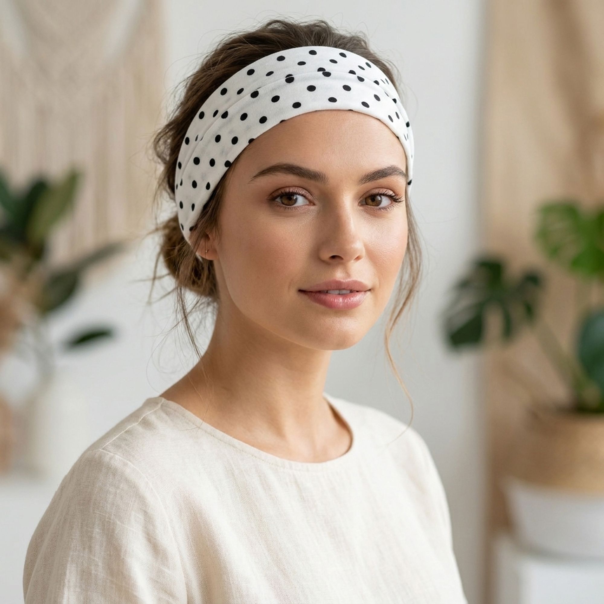 Polka Dot Stretch Headbands 3 Pack Soft Cotton Hair Bands Wide Headwrap for Daily Wear