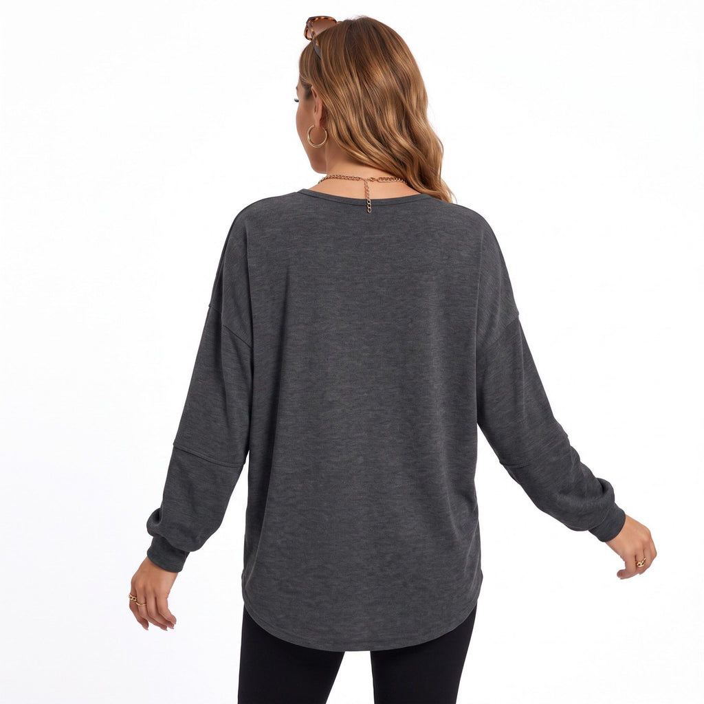 Oversized Long Sleeve Crew Neck Pocket Tunic Top