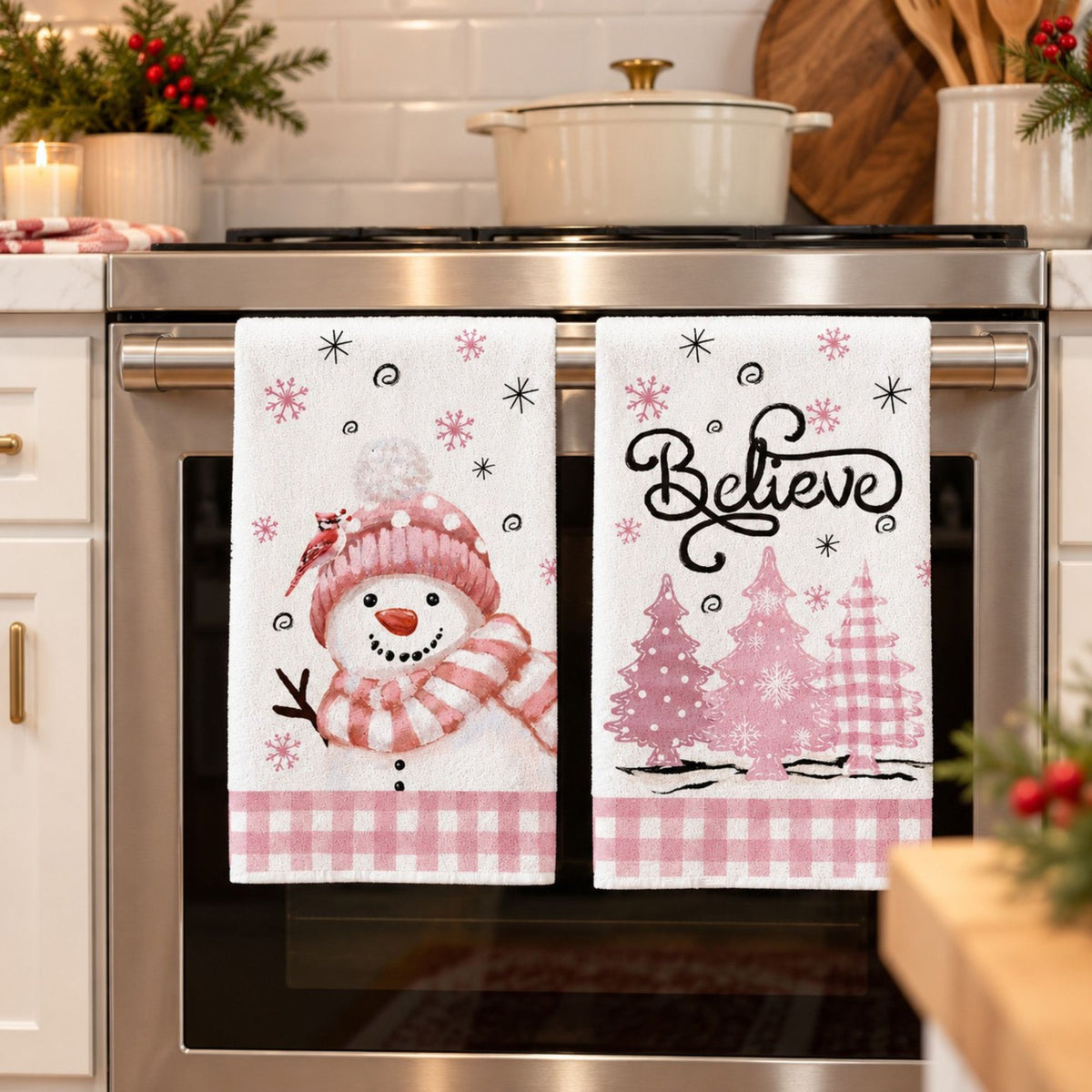 2-Pack Christmas Kitchen Towels 15.7x23.6in, Snowman & Tree Microfiber Holiday Towels