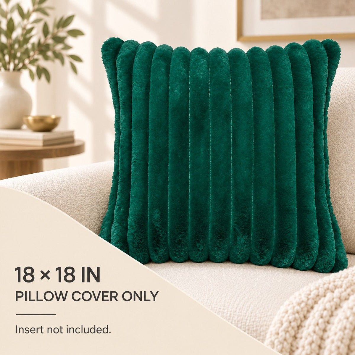 Double Sided Plush Corduroy Throw Pillow Cover 18 x 18 Inch Wide Stripe Texture