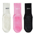 Anna-Kaci 3 Pair Combo Sale Anti Slip Crew Socks with Grip Soles and Ribbed Cuffs in Multiple Color Options