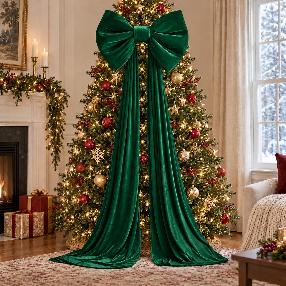 Oversized Velvet Christmas Bow Tree Topper with Long Tails