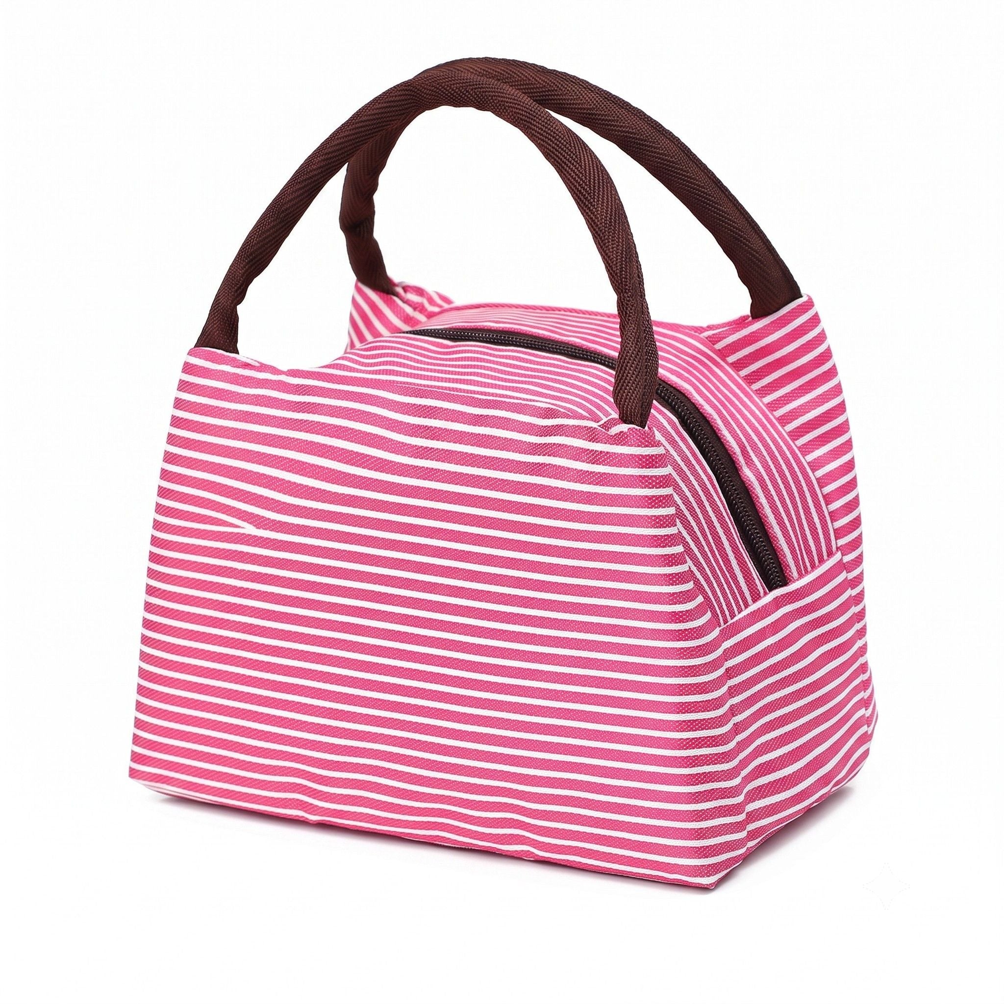 Insulated Striped Lunch Bag Reusable Soft Cooler Tote for Work School Picnic