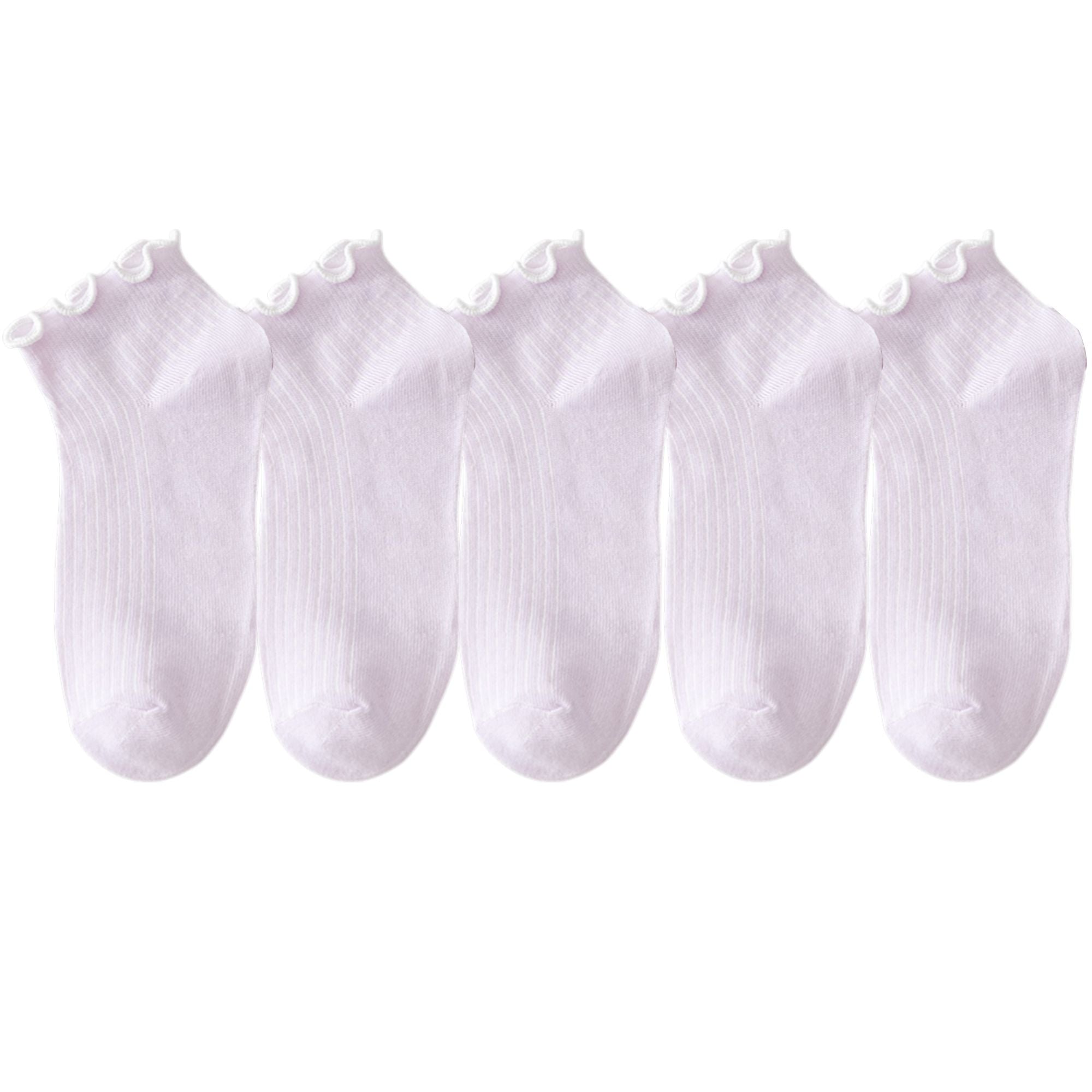 Anna-Kaci Women's 5-Pack Ribbed Ankle Socks with Ruffle Lettuce Trim Soft Stretch Cotton Cute Everyday Style