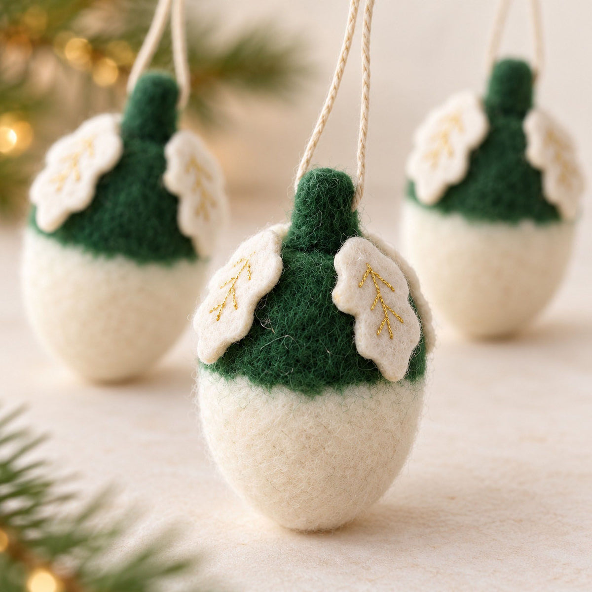 3 Piece Felt Acorn Hanging Christmas Ornament Set Gift