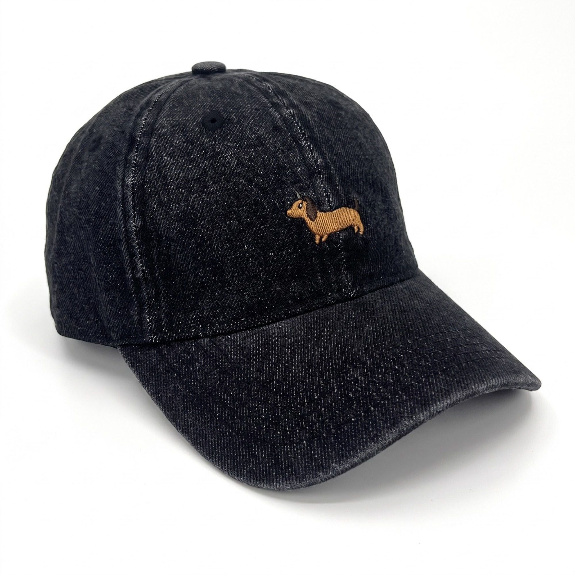 Embroidered Dachshund Baseball Cap Washed Curved Brim Casual Hat
