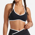 Padded Halter Sports Bra Tank Top Contrast Trim Workout Yoga Crop Top