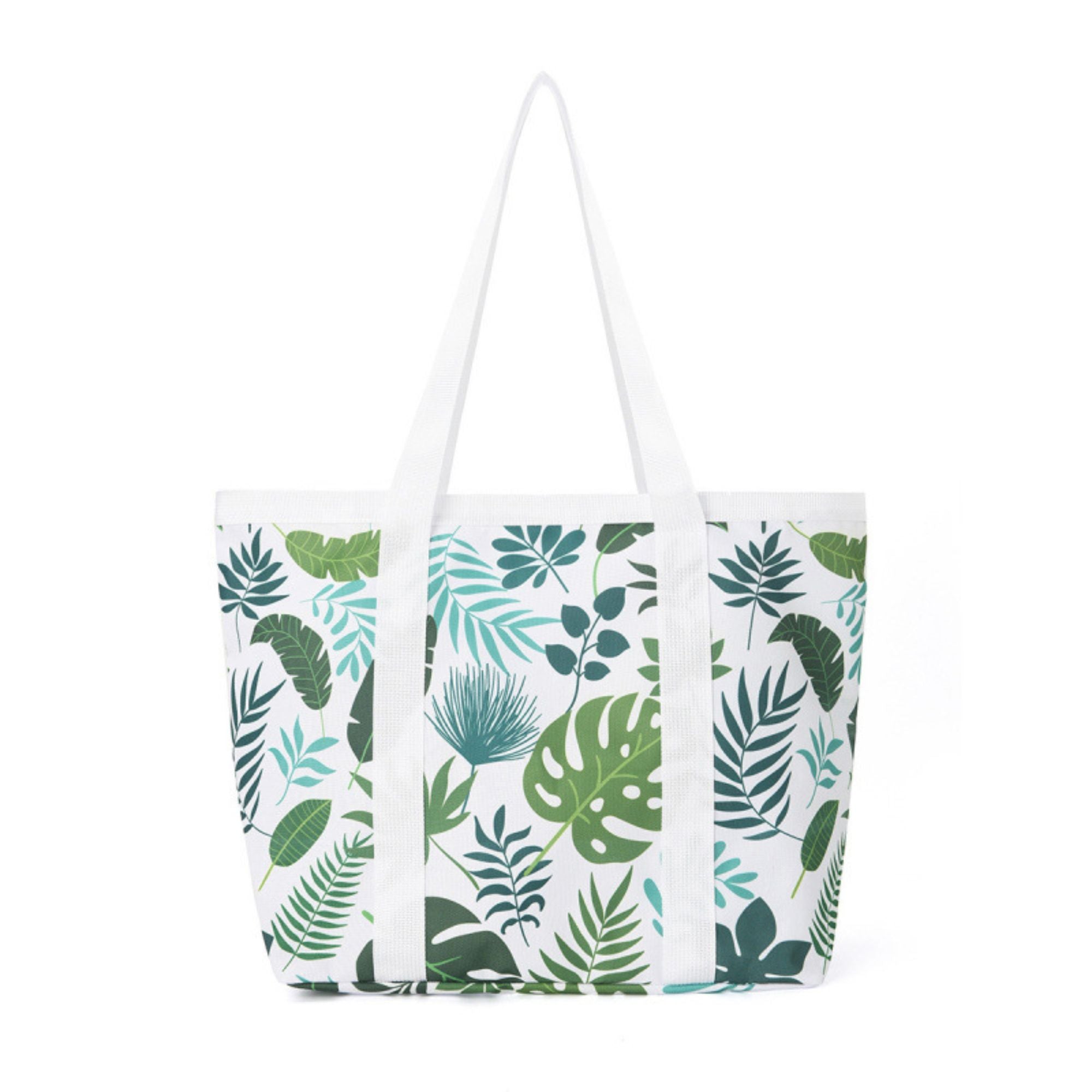 Printed Beach Tote Bag with Mesh Pockets and Shoulder Handles