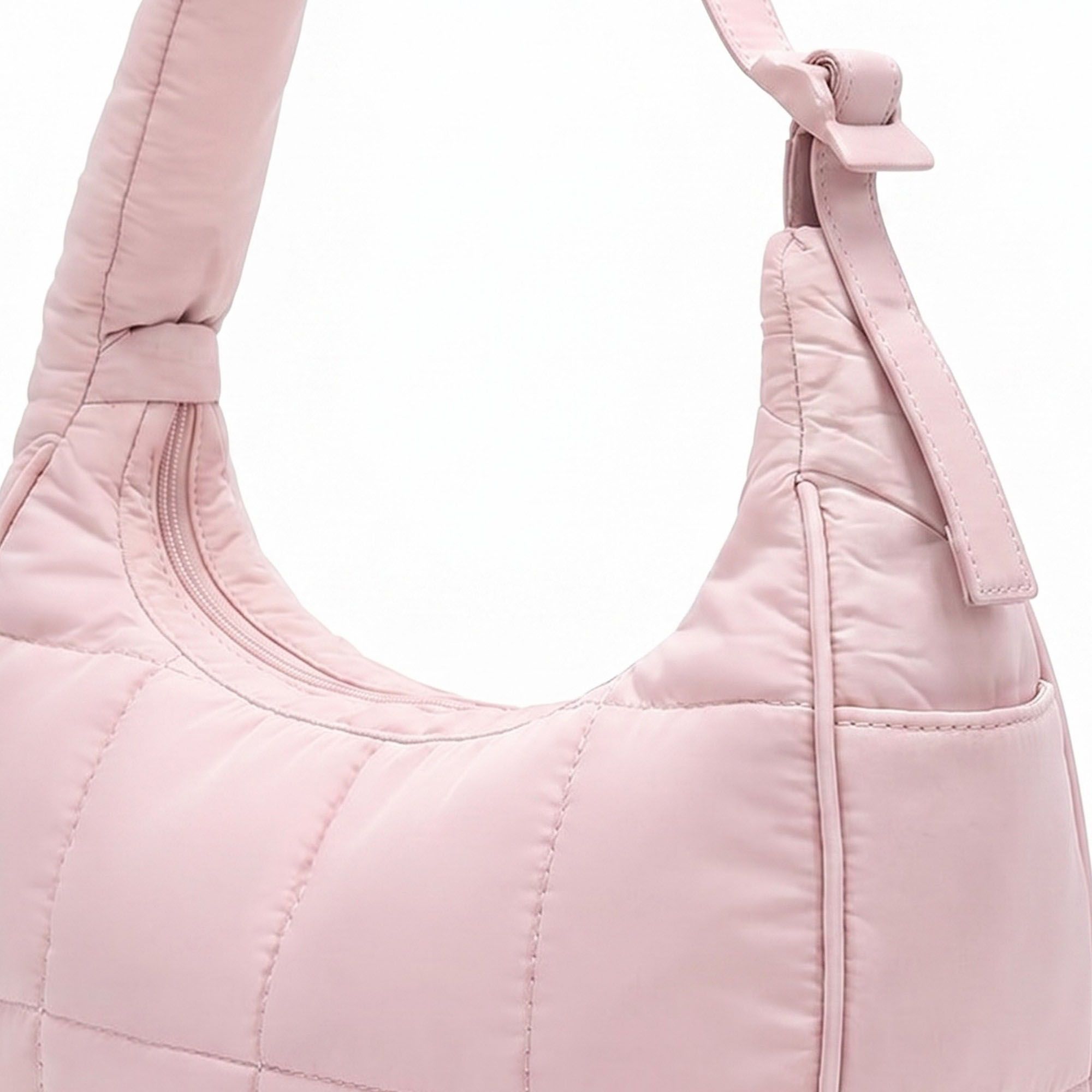 Quilted Hobo Shoulder Bag with Adjustable Strap and Side Pockets 10x4x6.5in