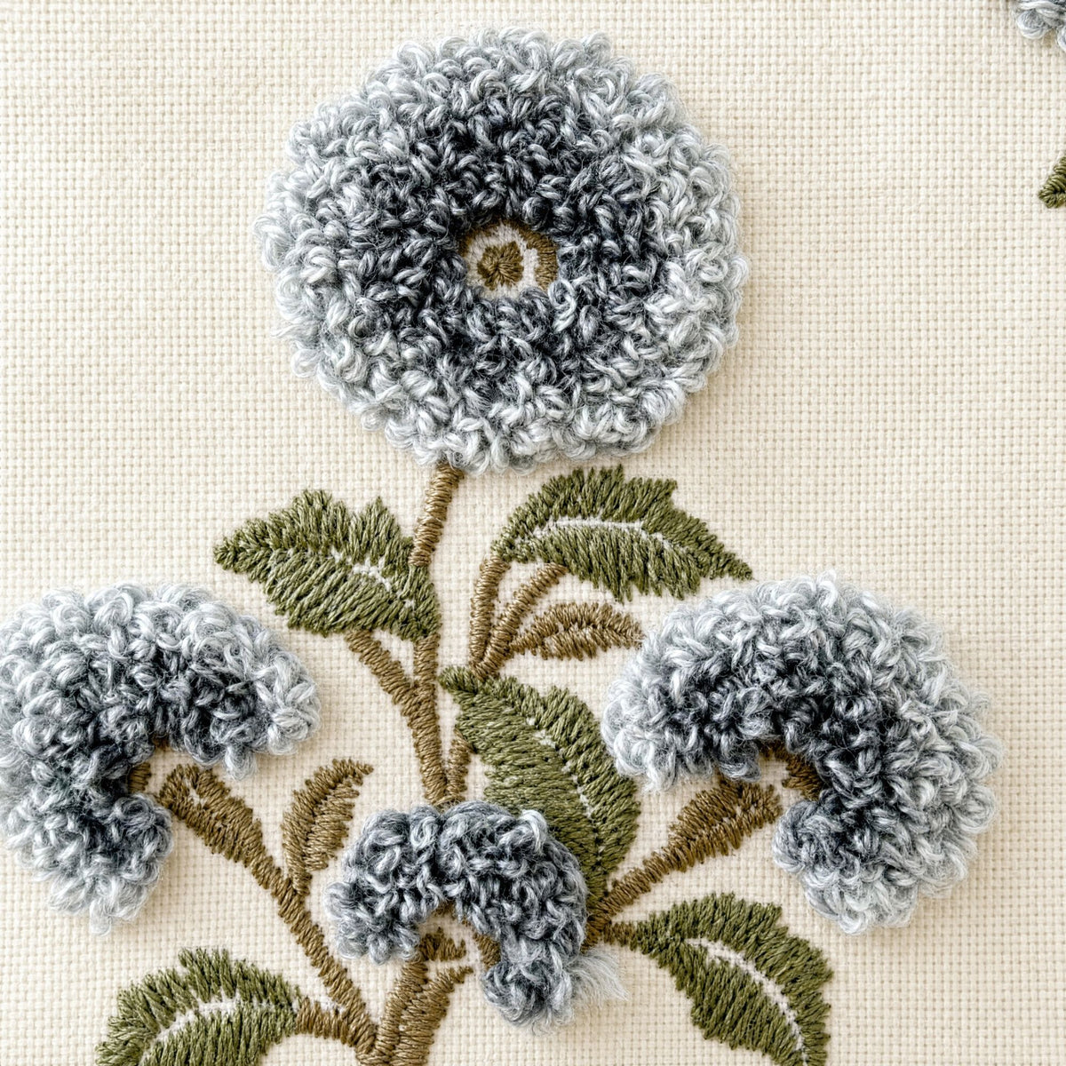 Square Floral Embroidered Throw Pillow Cover Textured Botanical Cushion