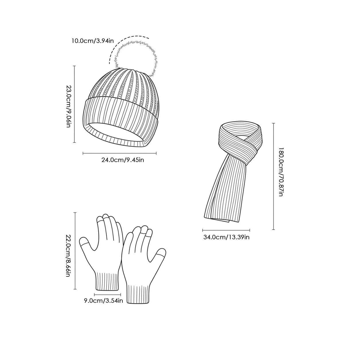 3 Piece Pom Beanie Scarf and Touchscreen Gloves Winter Set