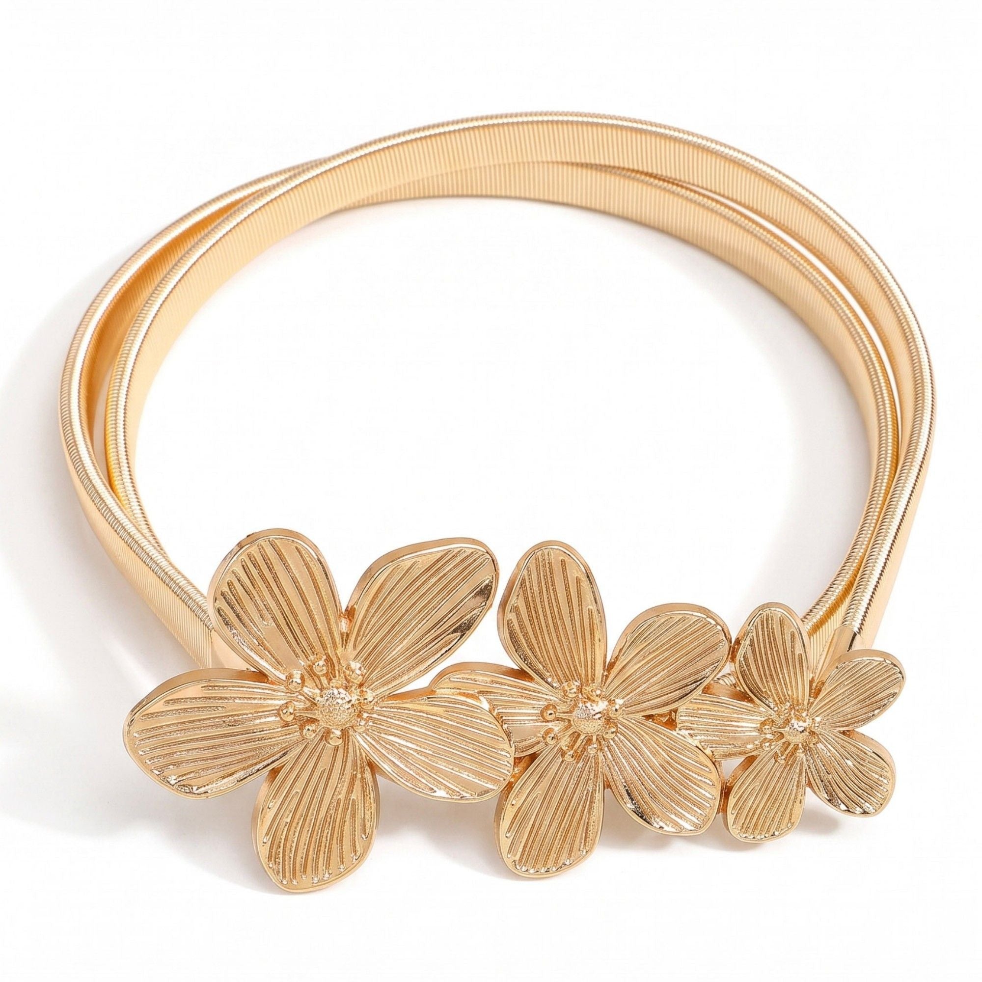 Triple Rose Thin Metal Waist Belt Adjustable Minimalist Floral Waist Jewelry 47.2in