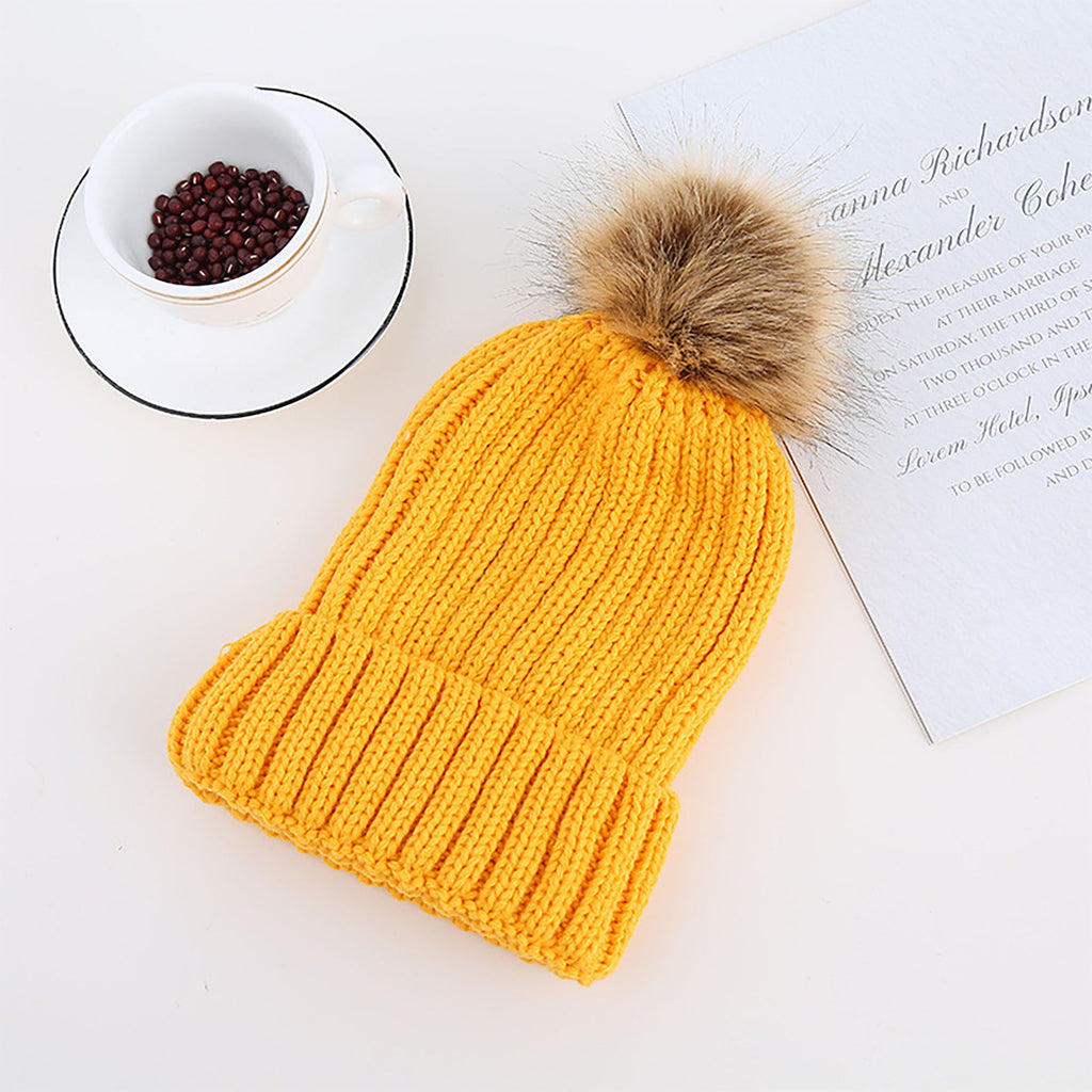 Anna-Kaci Women's Cable Knit Beanie with Faux Fur Pom-Pom - Warm Stretchy Winter Hat for Casual Daily Wear