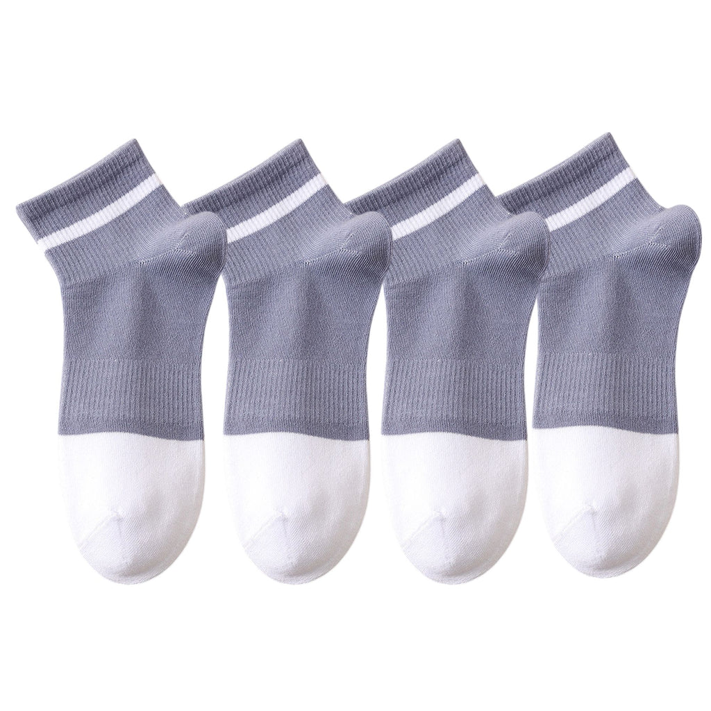 Anna-Kaci 4 Pairs Women's Seamless Cotton Ankle Socks Breathable Stretch Ribbed Cuff in Assorted Color Block Design