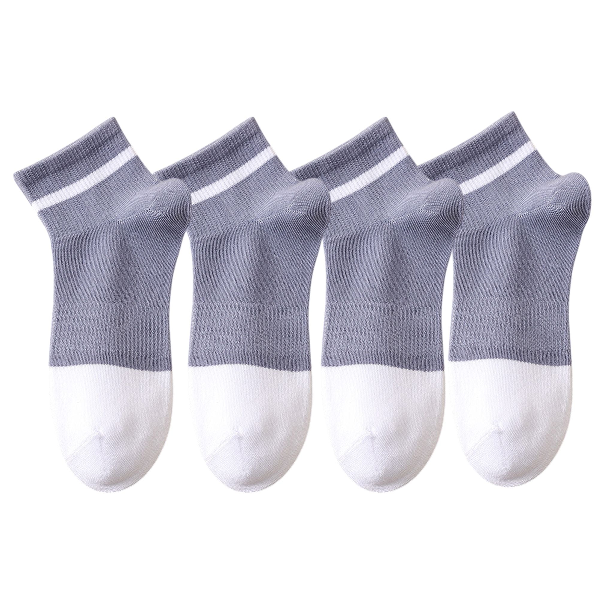 Anna-Kaci 4 Pairs Women's Seamless Cotton Ankle Socks Breathable Stretch Ribbed Cuff in Assorted Color Block Design