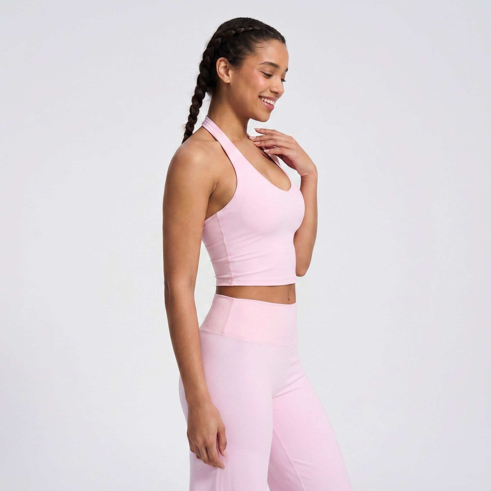 Padded Halter Longline Sports Bra Tank Top Scoop Neck Workout Yoga Crop Top